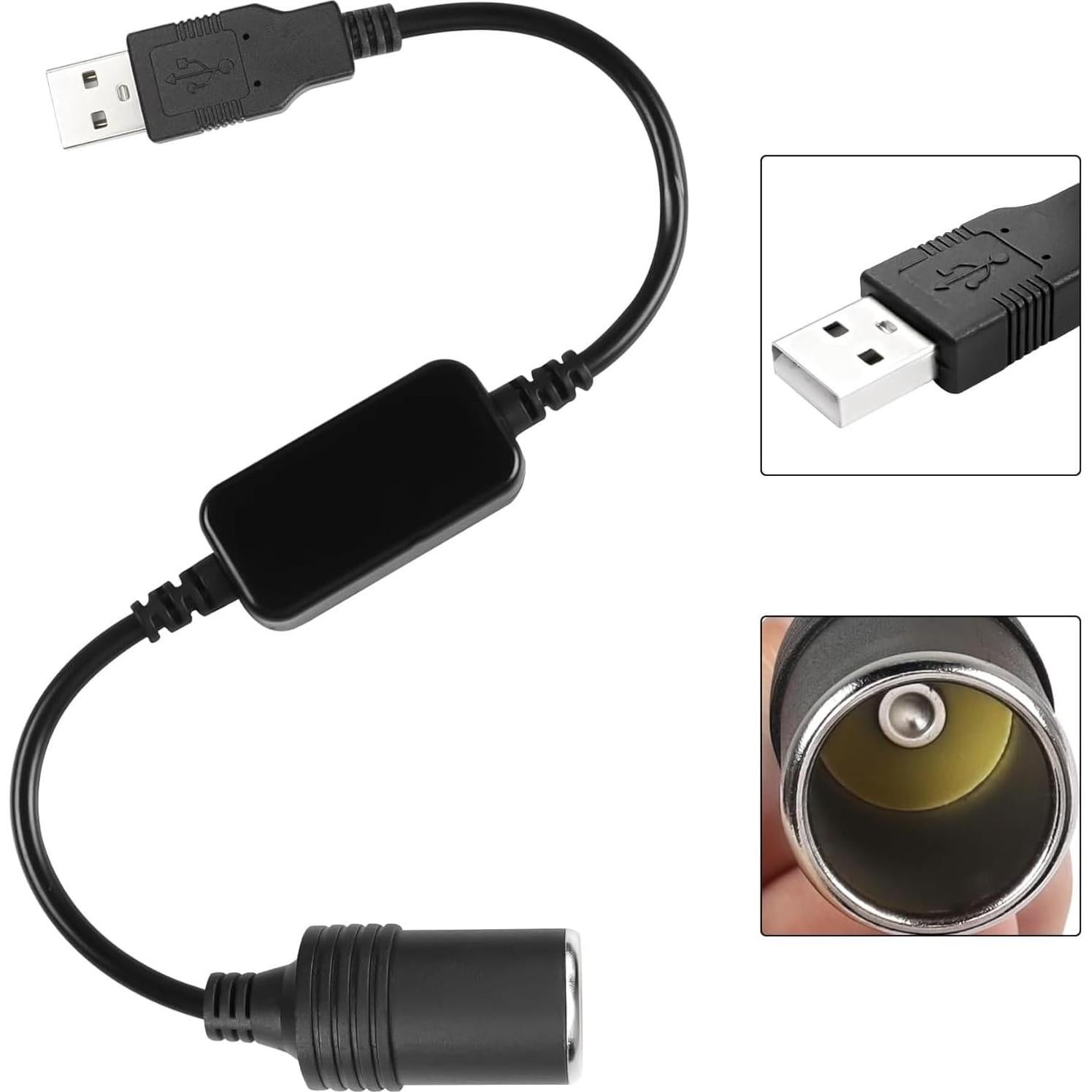 Convertidor USB A Macho a Toma de Encendedor 12V 30cm