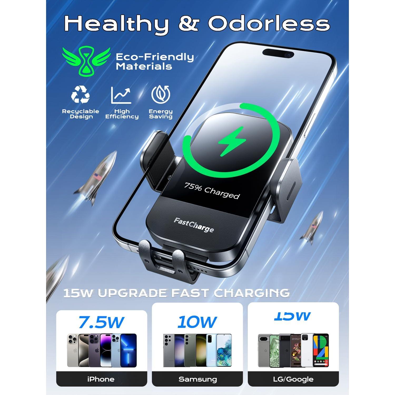 Soporte Cargador Inalámbrico CHGeek 15W para Coche Negro