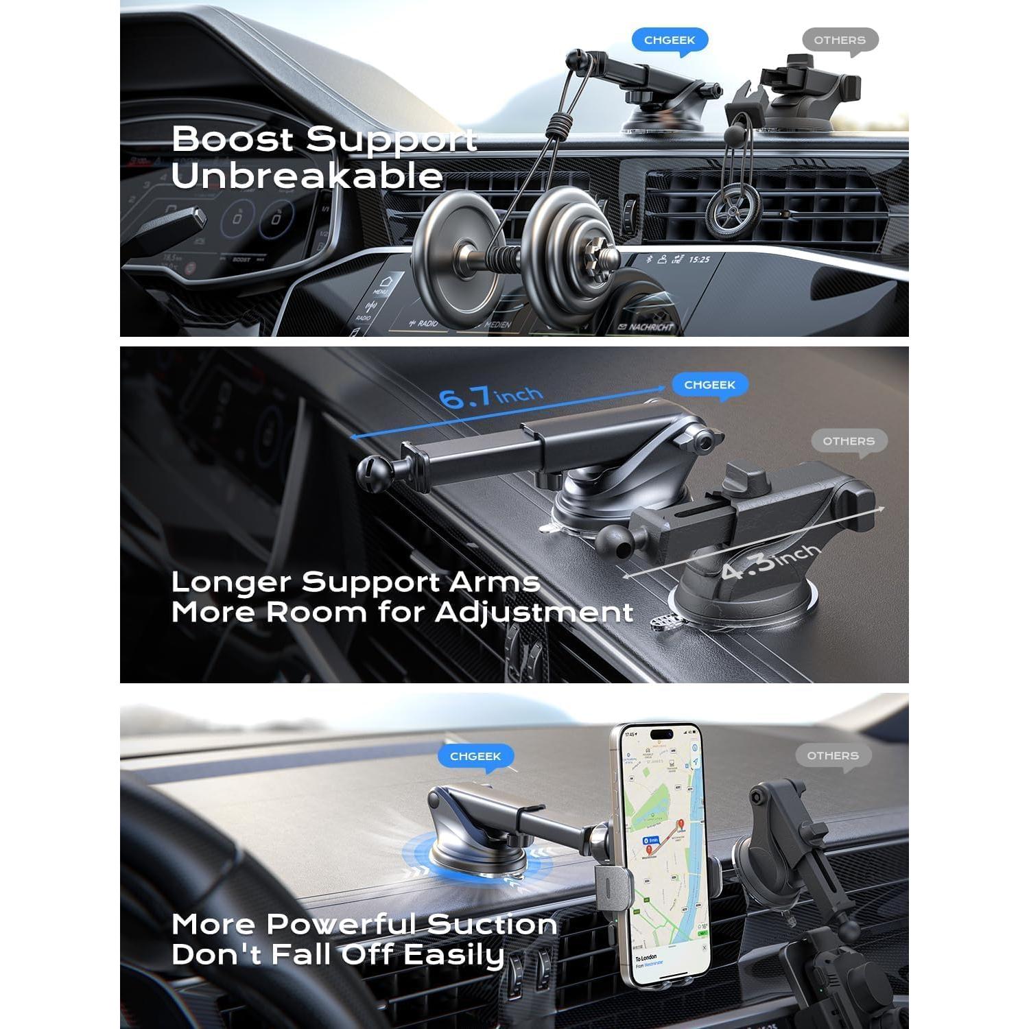 Soporte Cargador Inalámbrico CHGeek 15W para Coche Negro