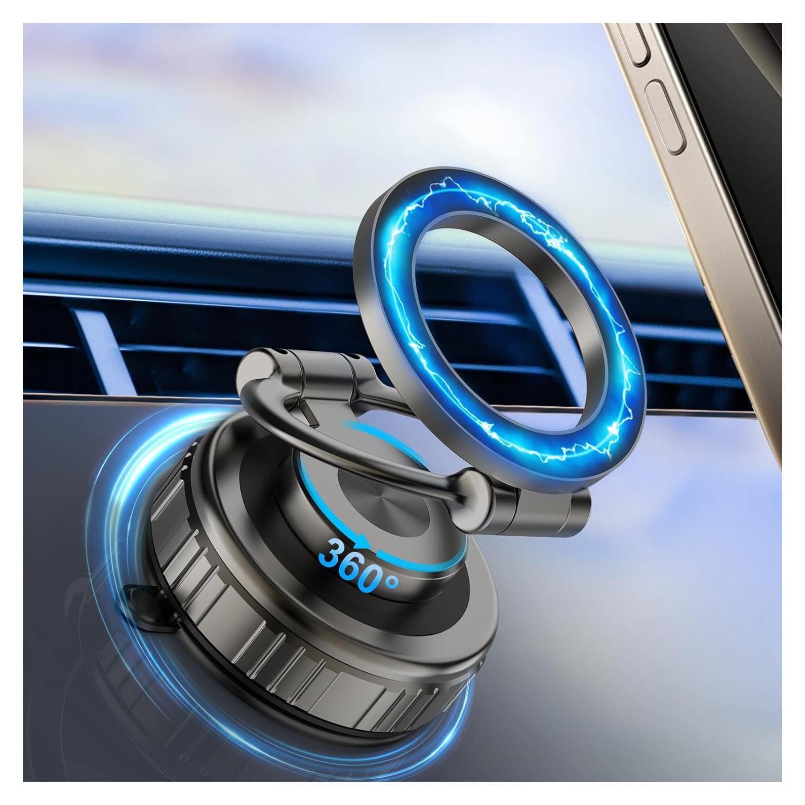 Kairiyard Vacuum Magnetic Phone Holders for Your Car, 360° Adjustable Ultra Magnet Suction Car Phone Holder Mount Foldable Cars Phone Stand Compatible with MagSafe iPhone All Smartphones