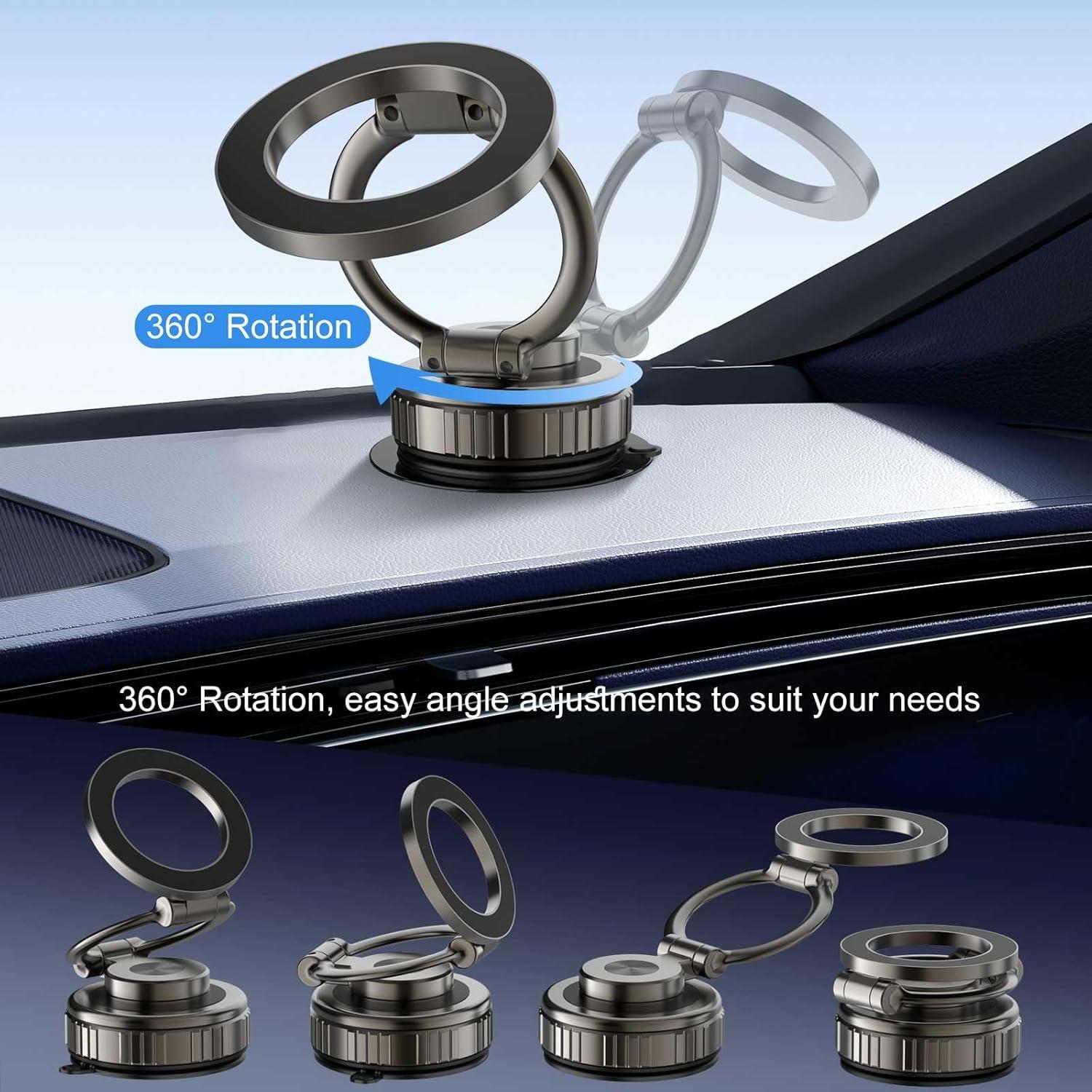 Kairiyard Vacuum Magnetic Phone Holders for Your Car, 360° Adjustable Ultra Magnet Suction Car Phone Holder Mount Foldable Cars Phone Stand Compatible with MagSafe iPhone All Smartphones