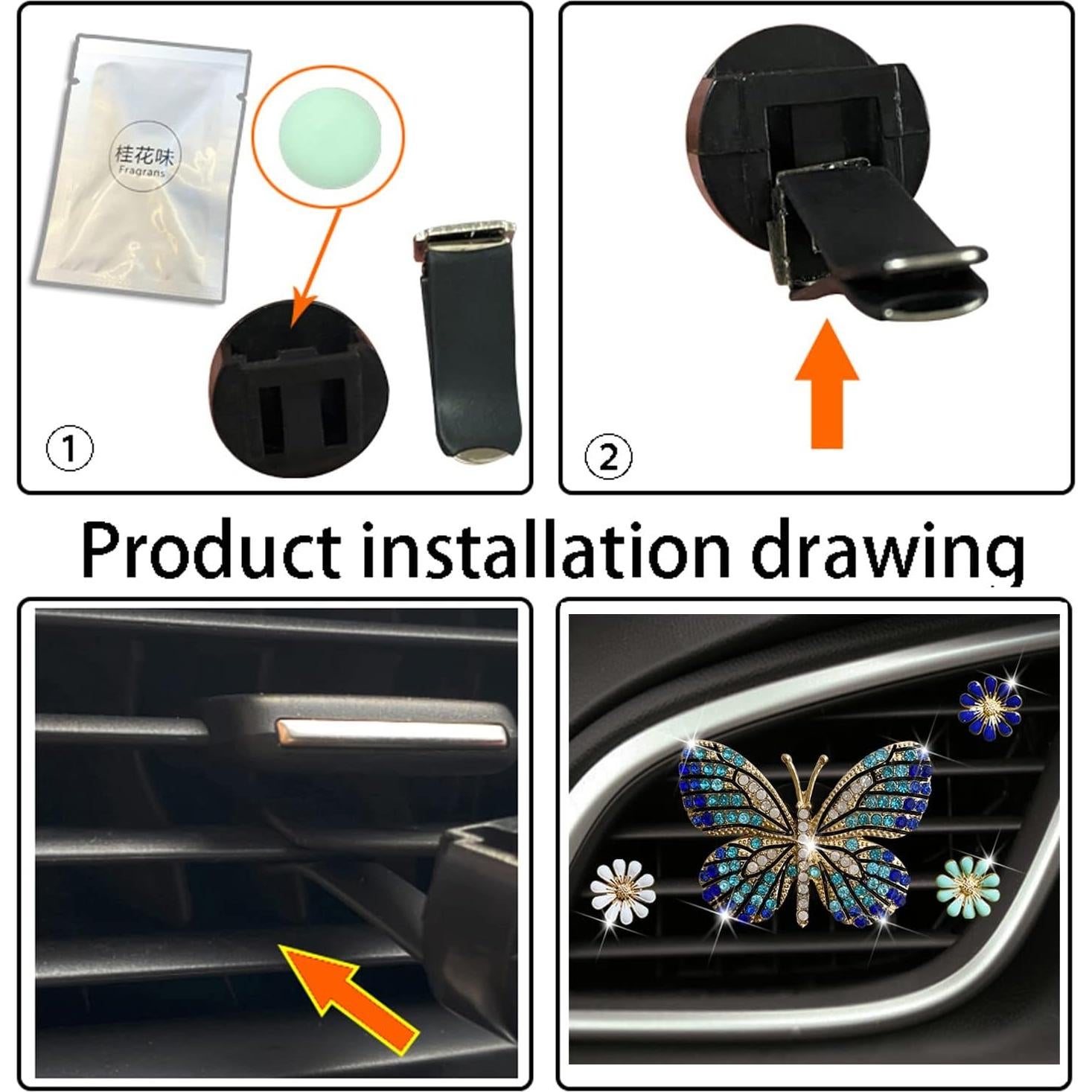 Clip de Ventilación de Coche Mariposa Brillante Sozbkelns