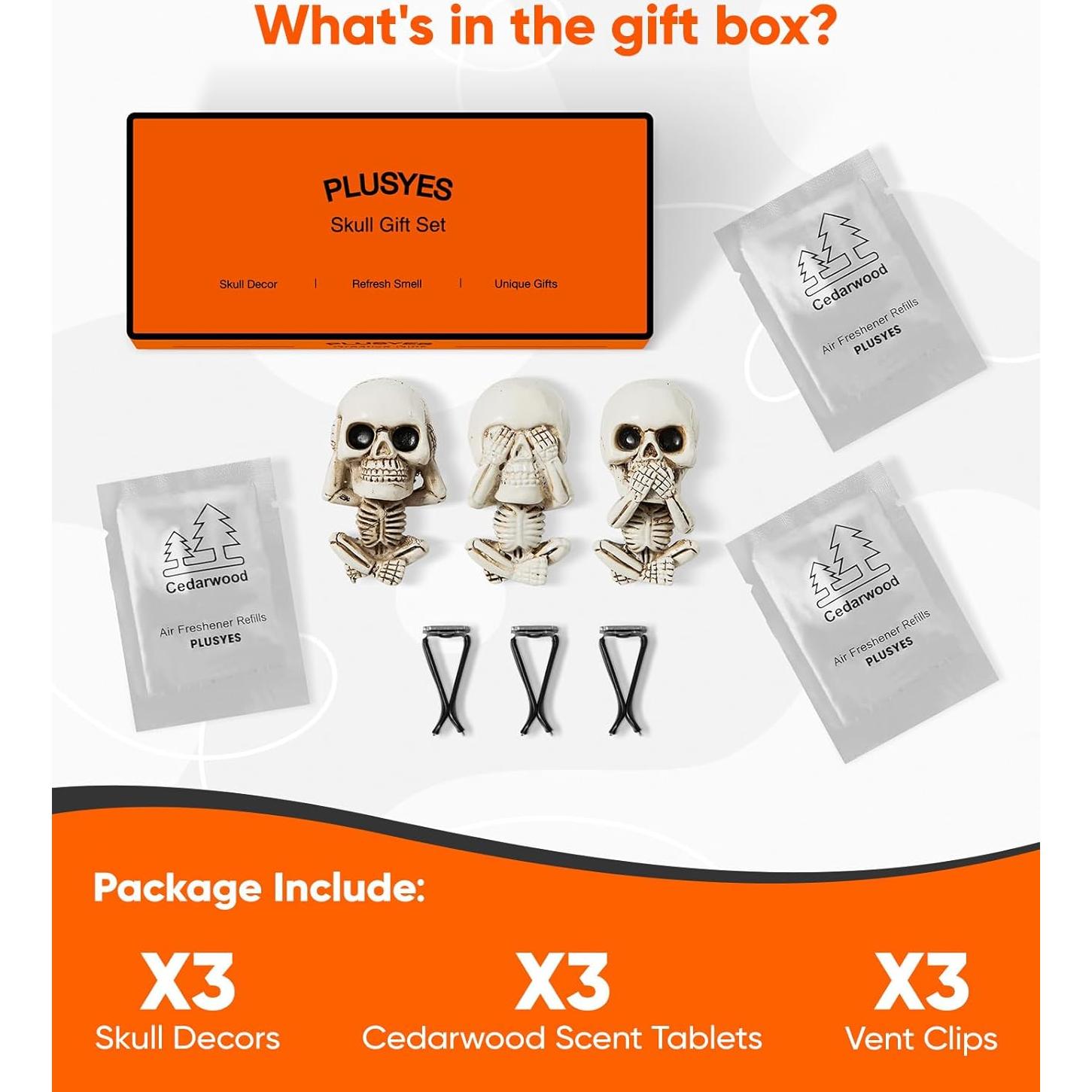 Ambientador de Aire Calavera PLUSYES - Juego de 3 Piezas con Aroma a Cedro