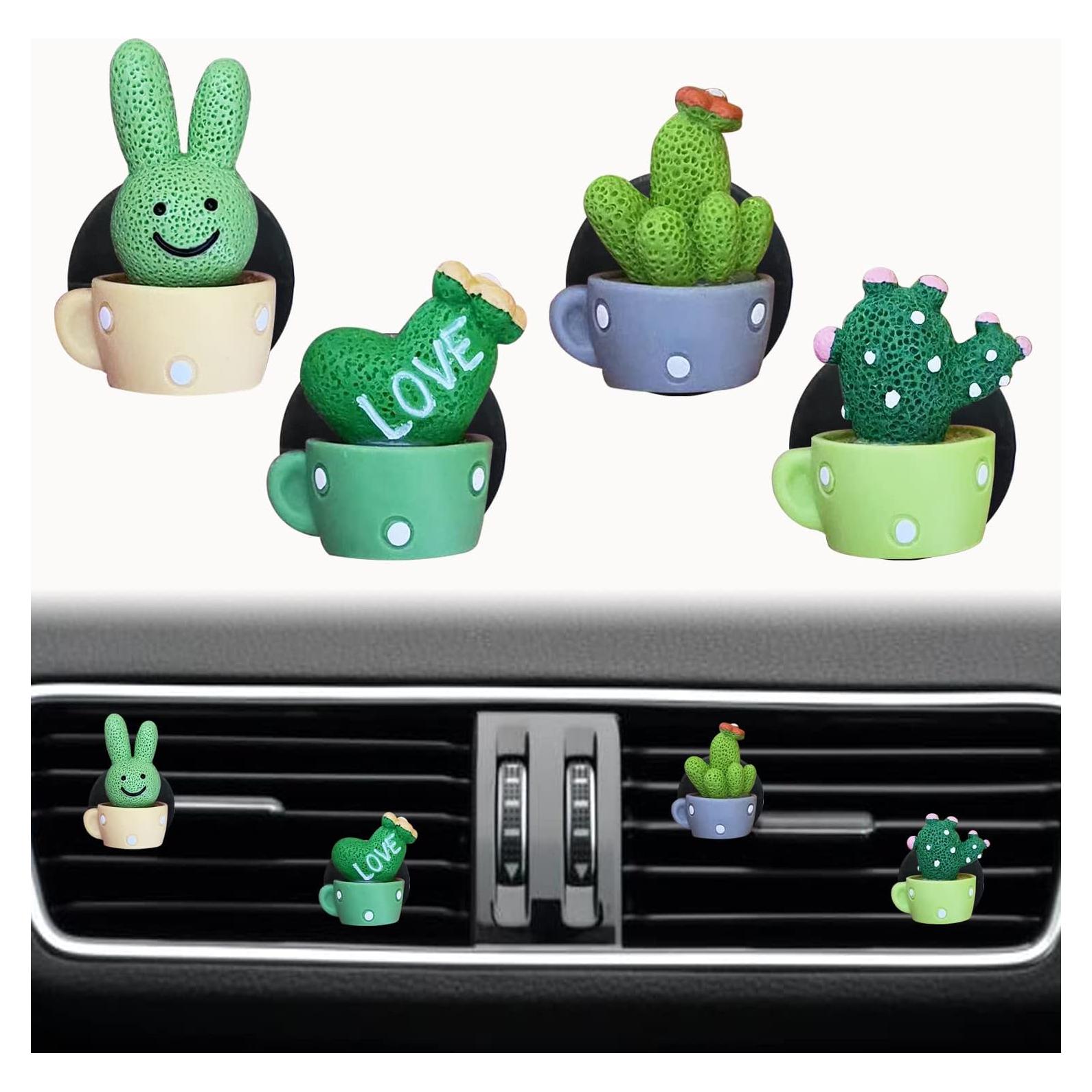 4 Clips Ambientadores de Auto Jowxsx Cactus Decorativos