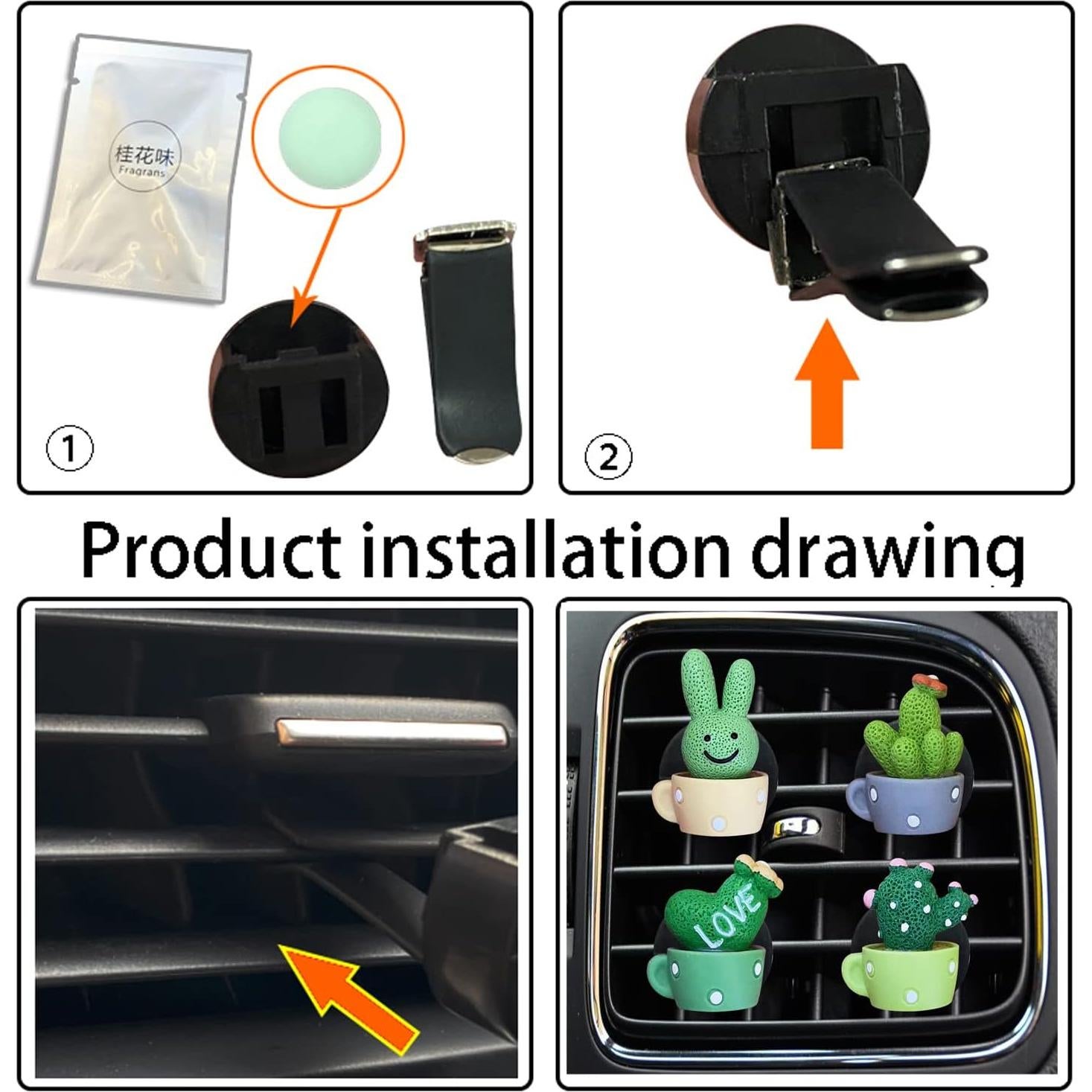 4 Clips Ambientadores de Auto Jowxsx Cactus Decorativos