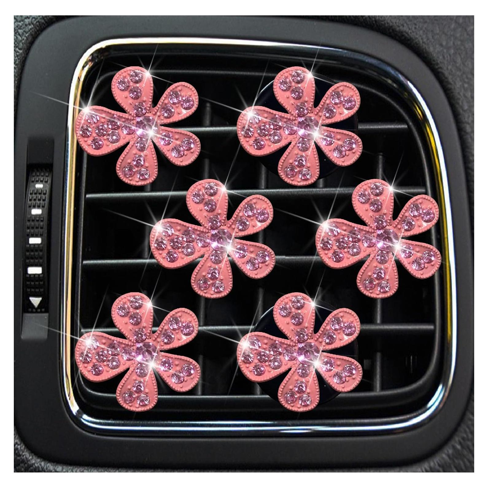 Juego de 6 Clips de Ventilación Rosa Flor con Rhinestones