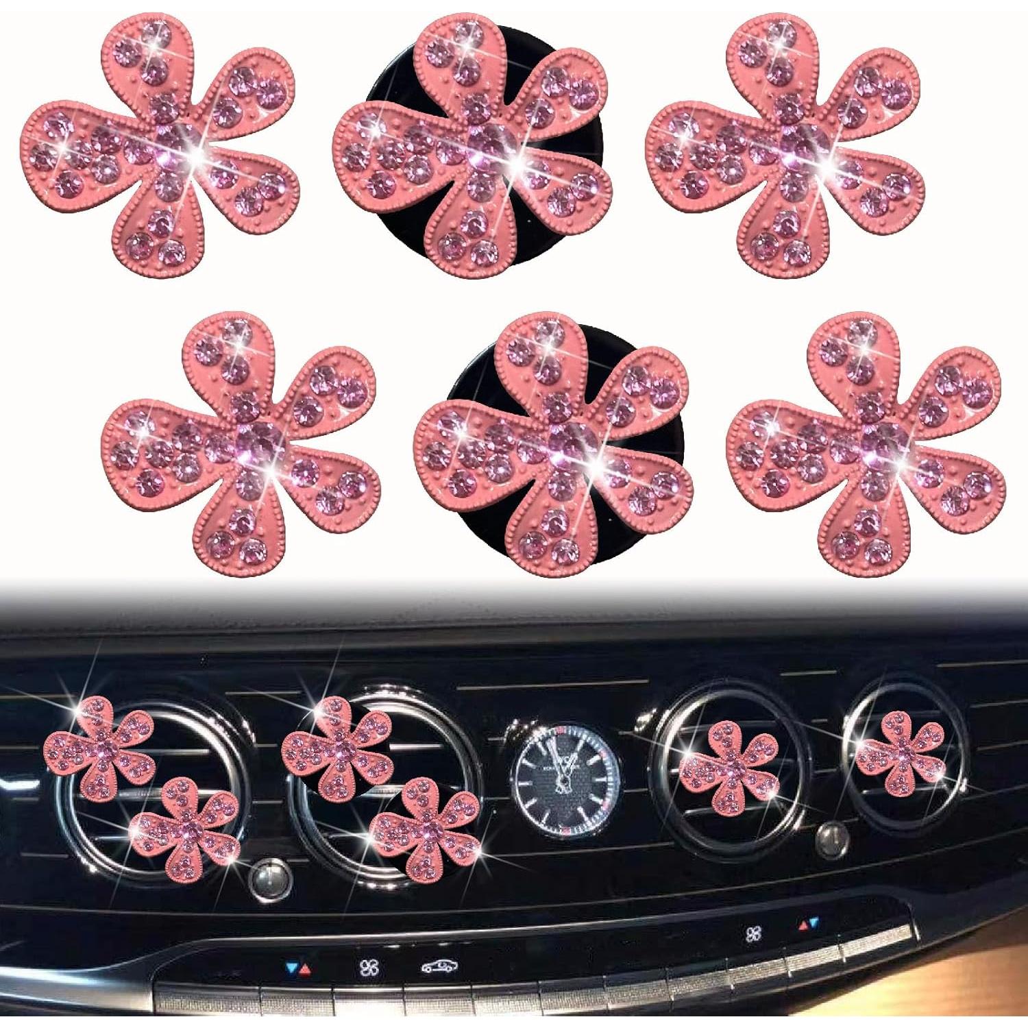 Juego de 6 Clips de Ventilación Rosa Flor con Rhinestones