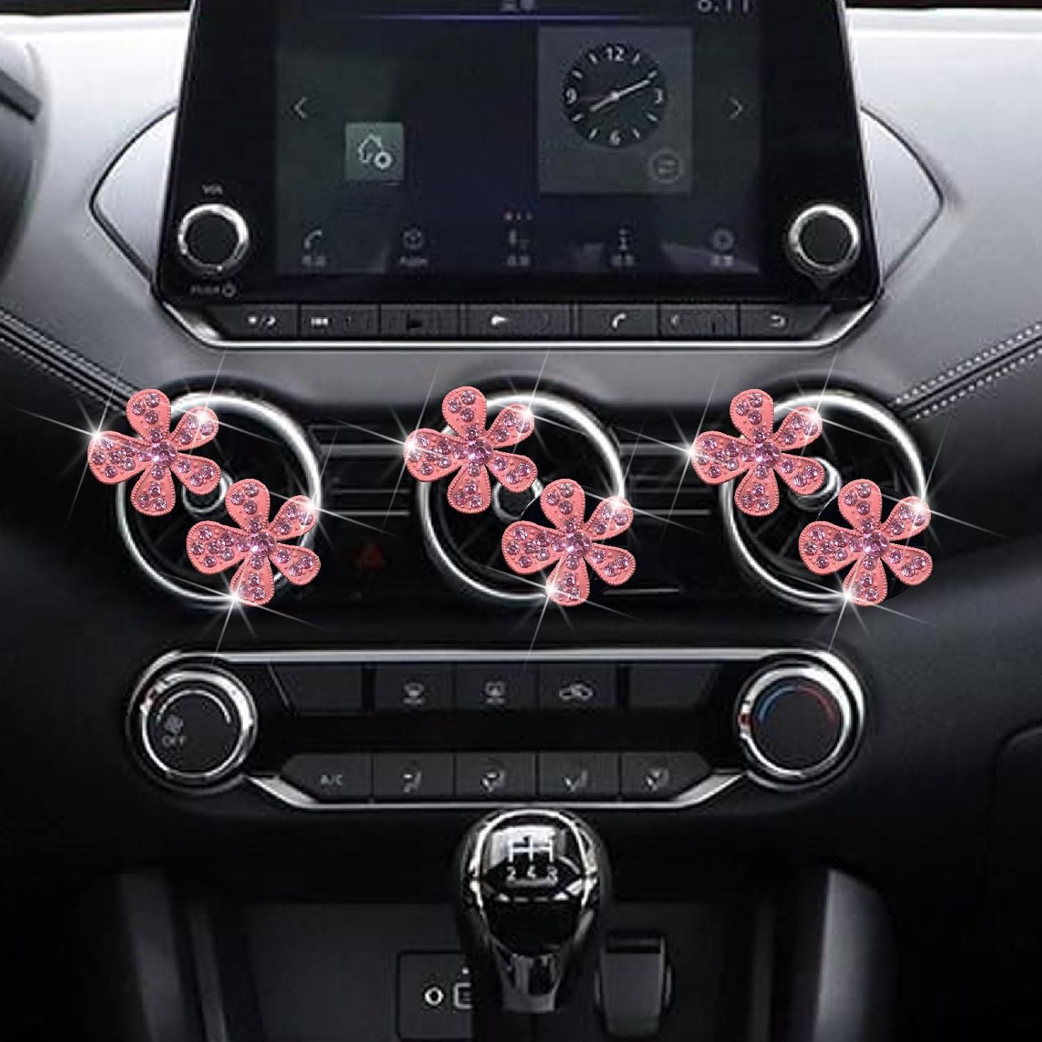 Juego de 6 Clips de Ventilación Rosa Flor con Rhinestones