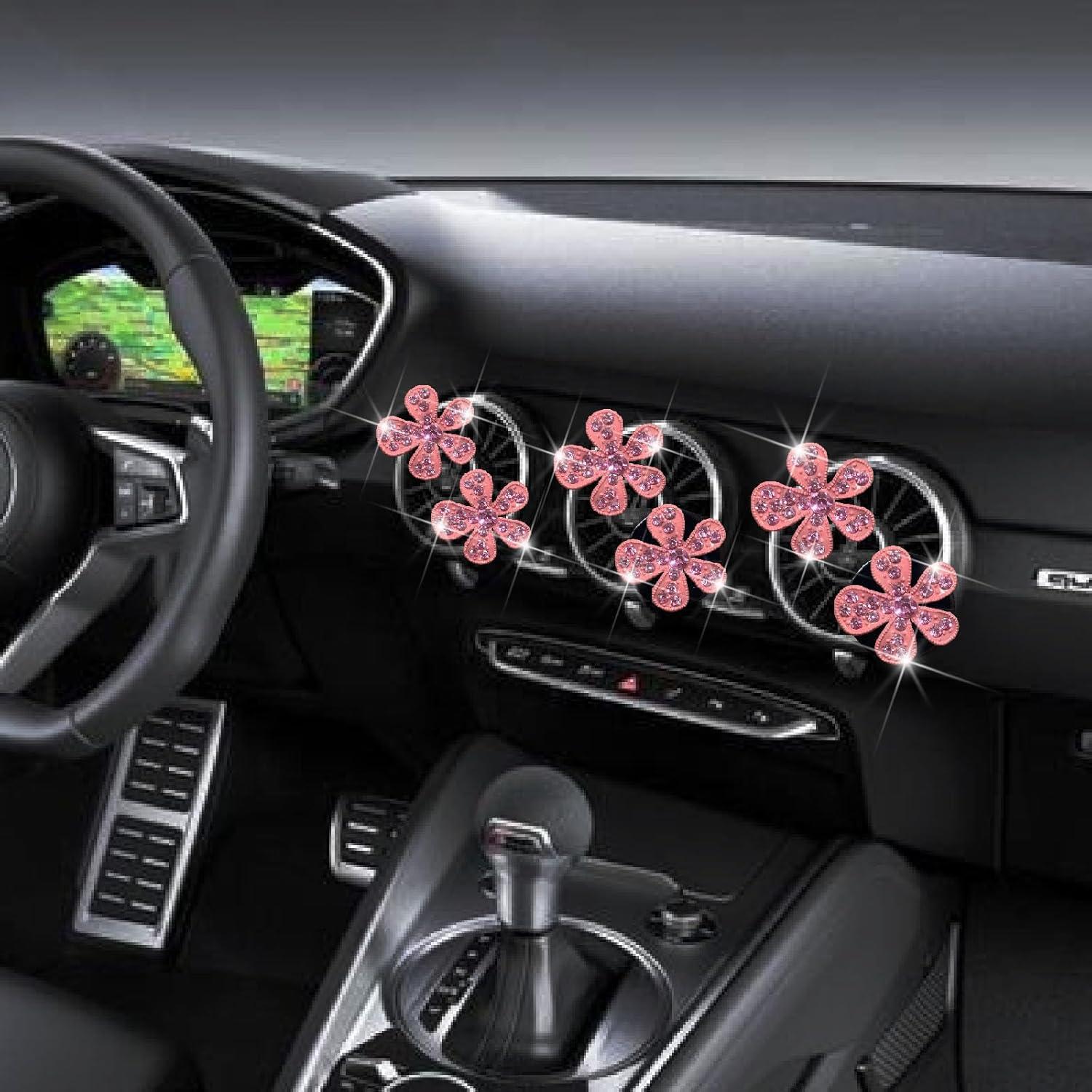 Juego de 6 Clips de Ventilación Rosa Flor con Rhinestones