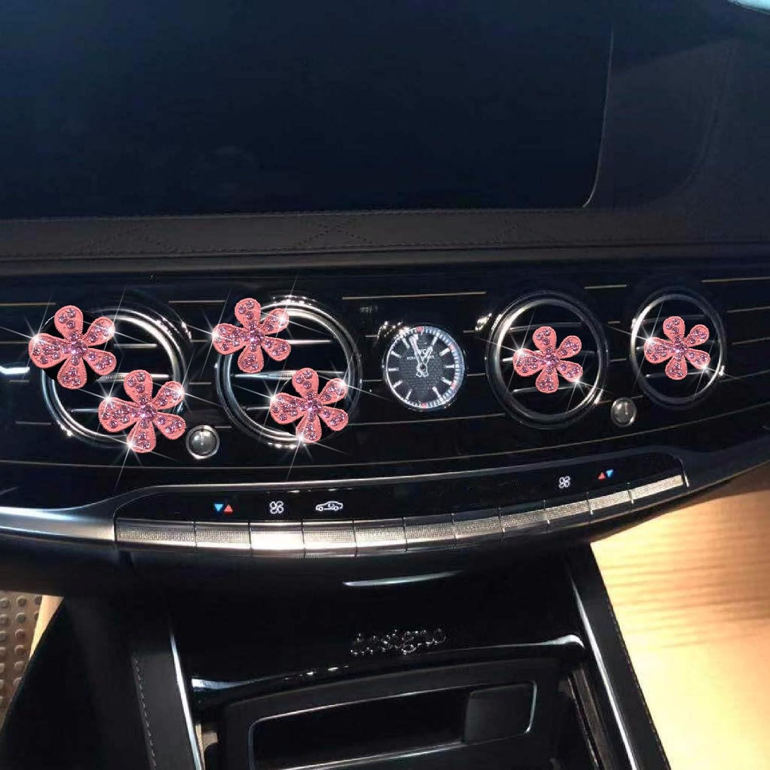 Juego de 6 Clips de Ventilación Rosa Flor con Rhinestones