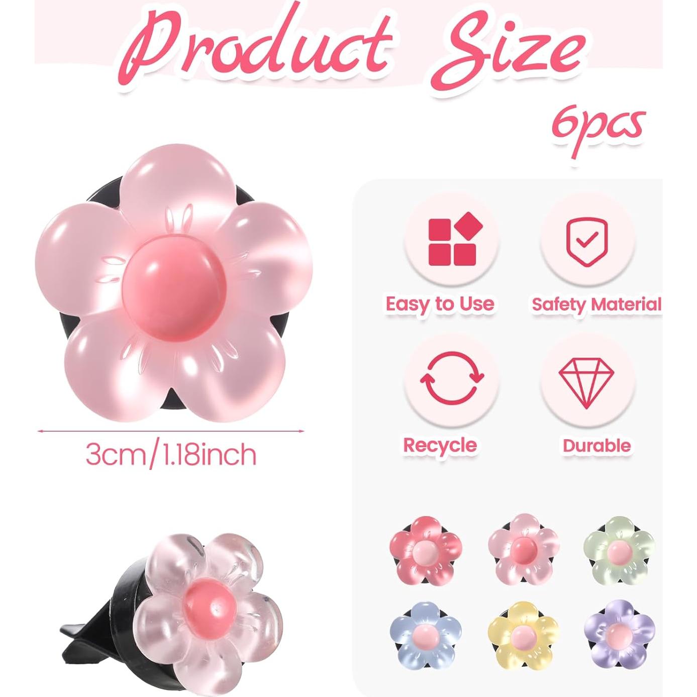 6 Clips de Ventilación de Aire Floral Trinkrittey 3cm - Decoración Automóvil