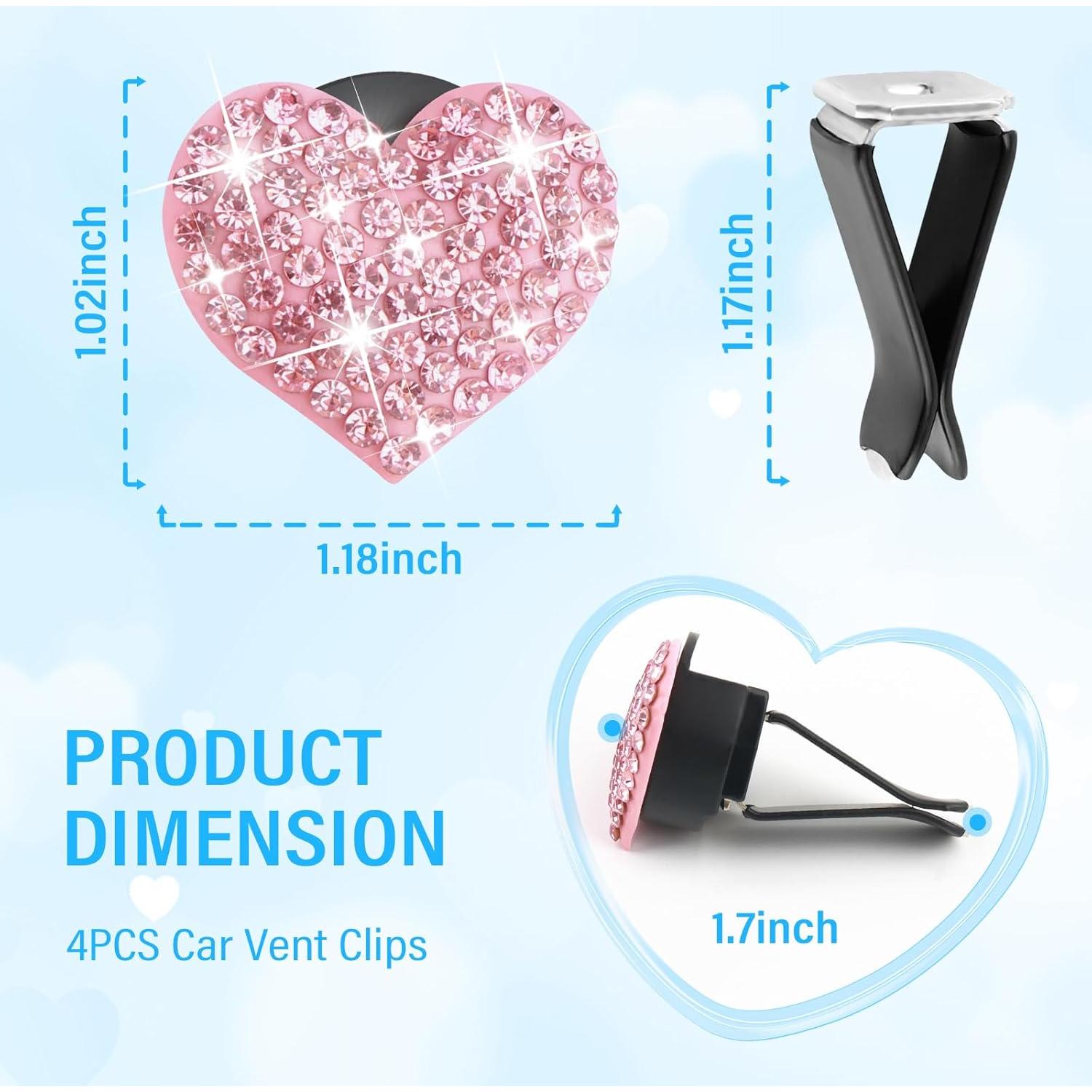 4 Clips de Ventilación de Coche YGDMD Corazón Brillante Rosa