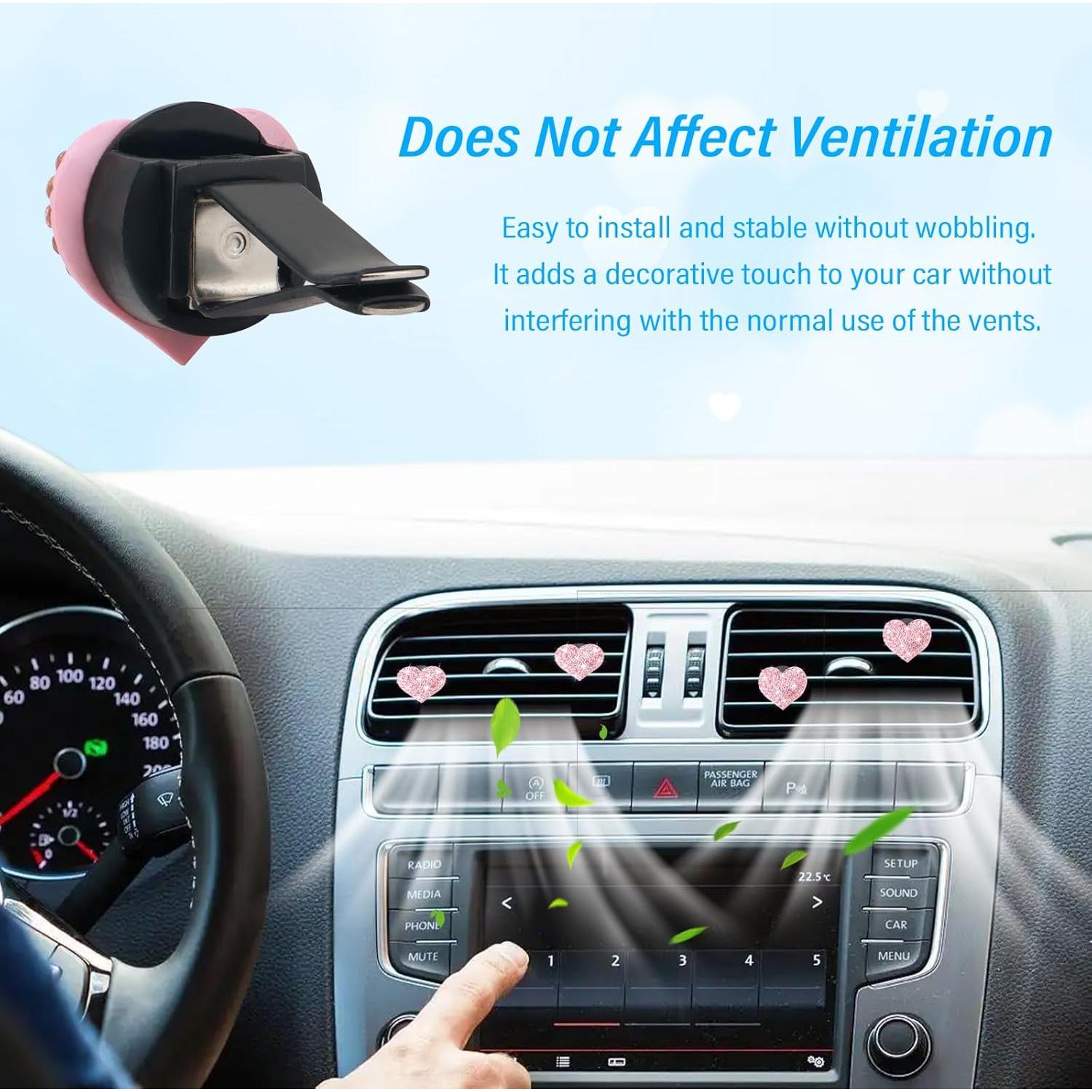 4 Clips de Ventilación de Coche YGDMD Corazón Brillante Rosa