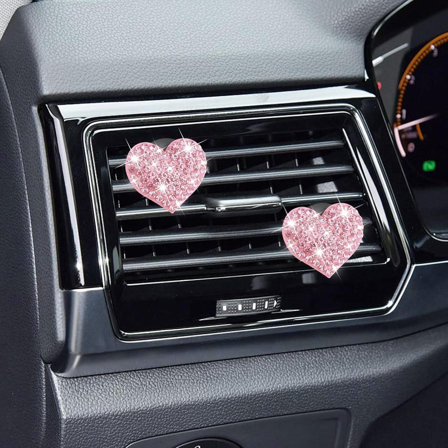 4 Clips de Ventilación de Coche YGDMD Corazón Brillante Rosa