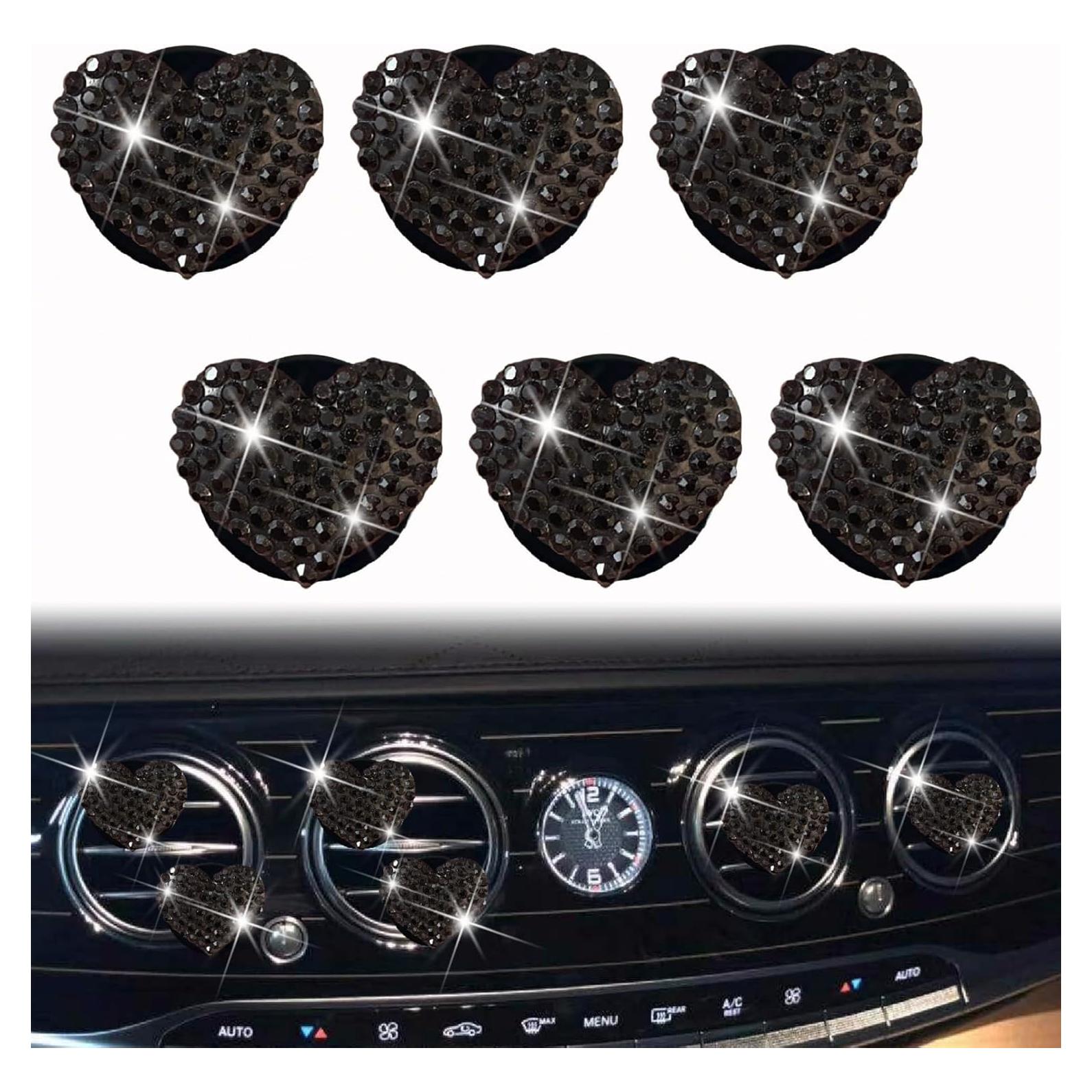 6 Clips de Ventilación Corazón Cristal Diamante WLngtv Negro