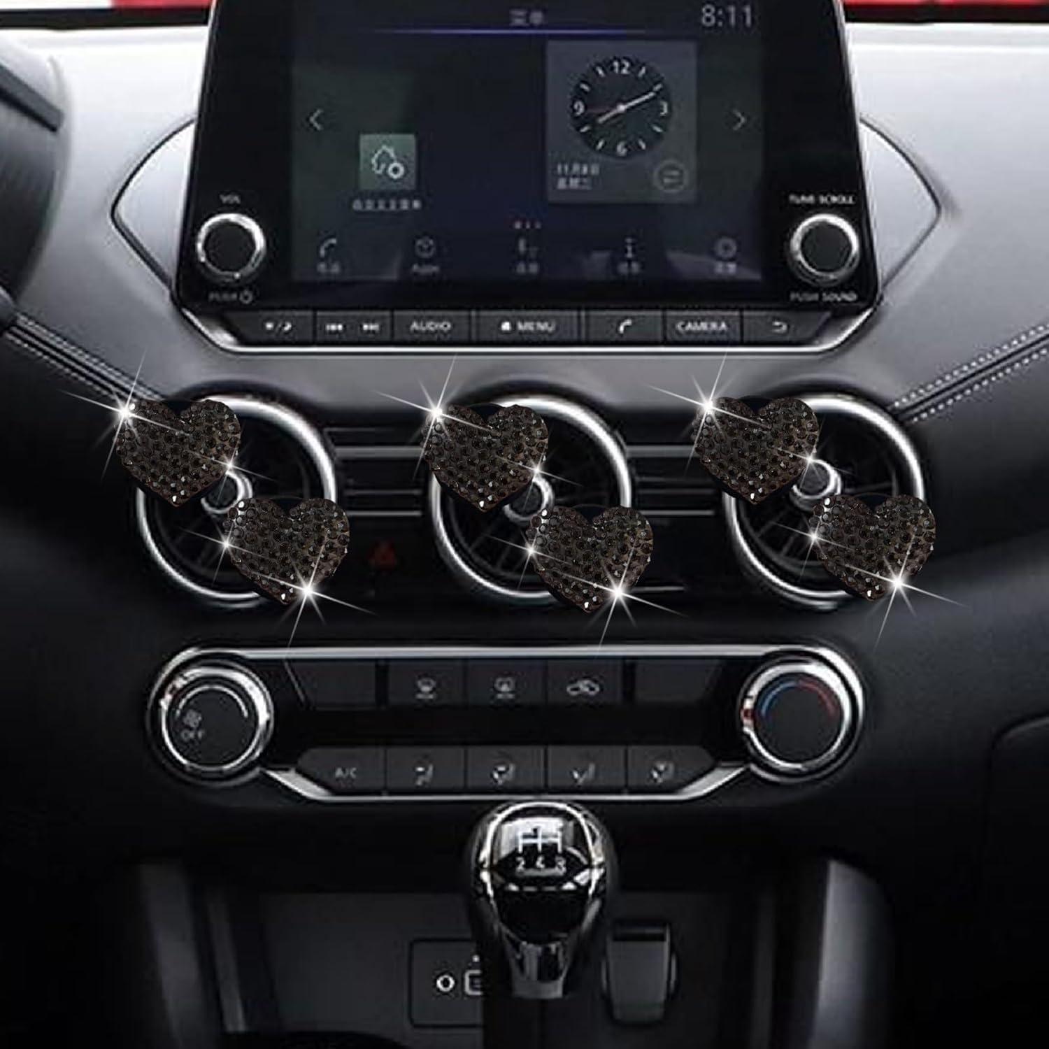 6 Clips de Ventilación Corazón Cristal Diamante WLngtv Negro