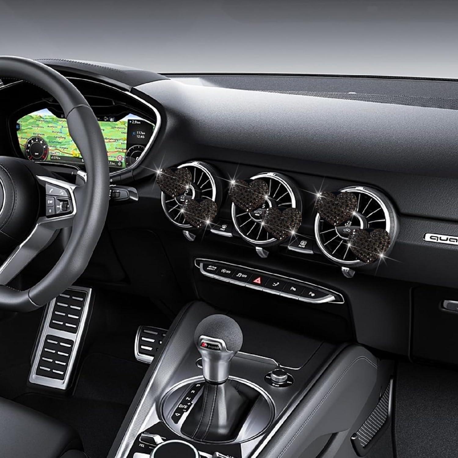 6 Clips de Ventilación Corazón Cristal Diamante WLngtv Negro