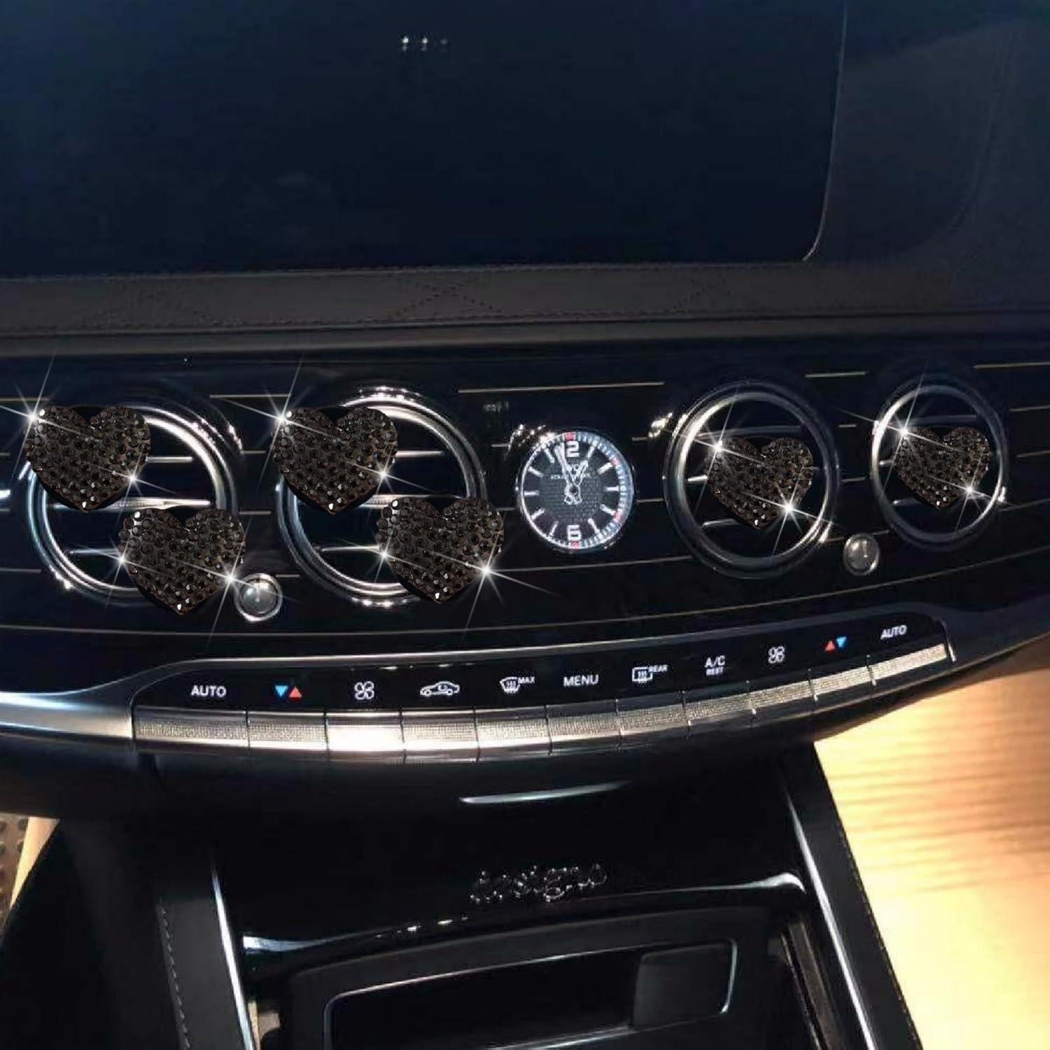 6 Clips de Ventilación Corazón Cristal Diamante WLngtv Negro