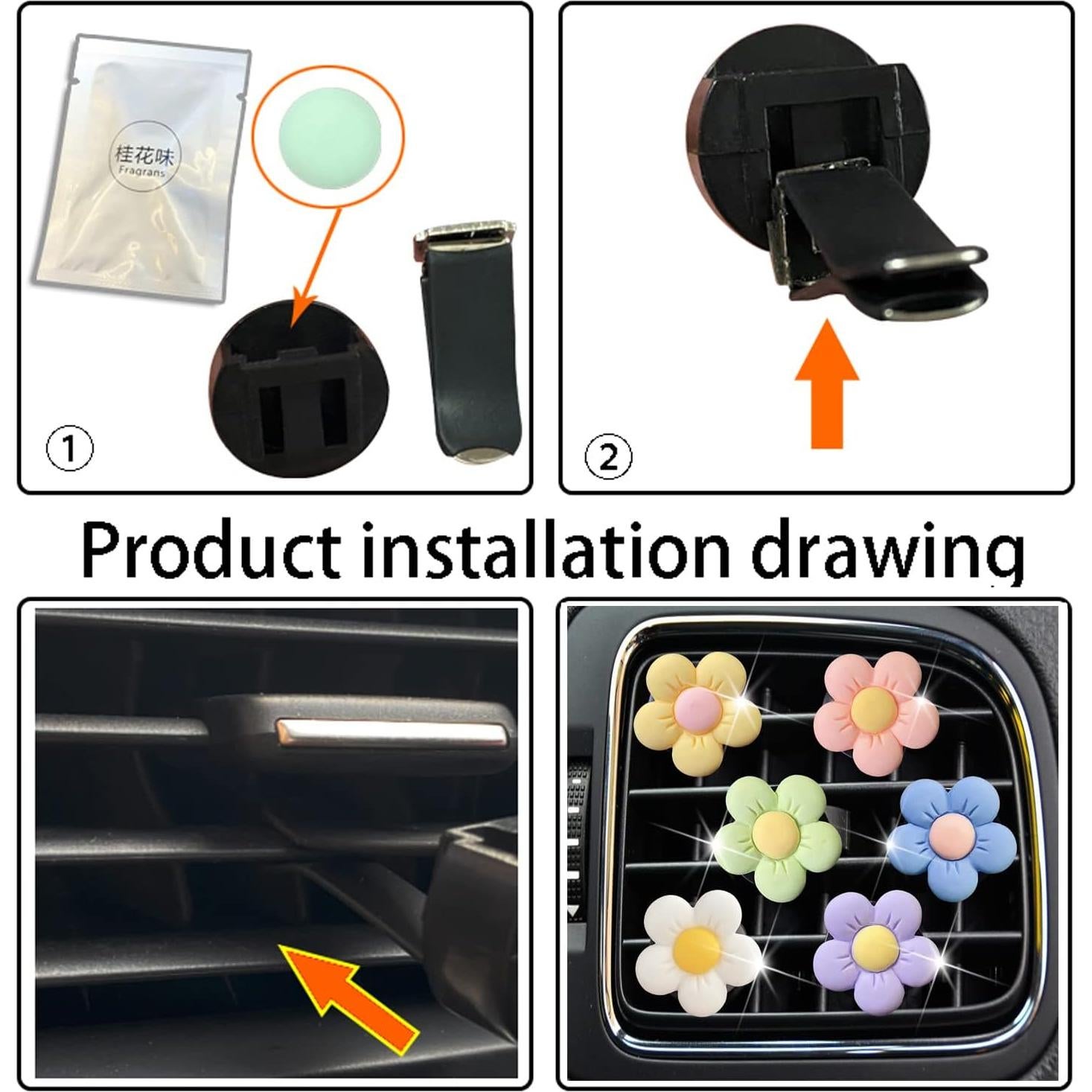Clips de Ventilación de Aire para Auto - 6 Pcs Diseño Margarita