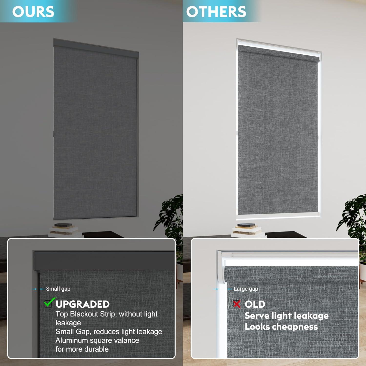 Blackout Roller Shades, Free-Srop Cordless Roller Blinds for Windows, Thermal Insulated Fabric Window Shades UV Protection for Home, Office, Bedroom, Door, Grey, 36" W x 72" H