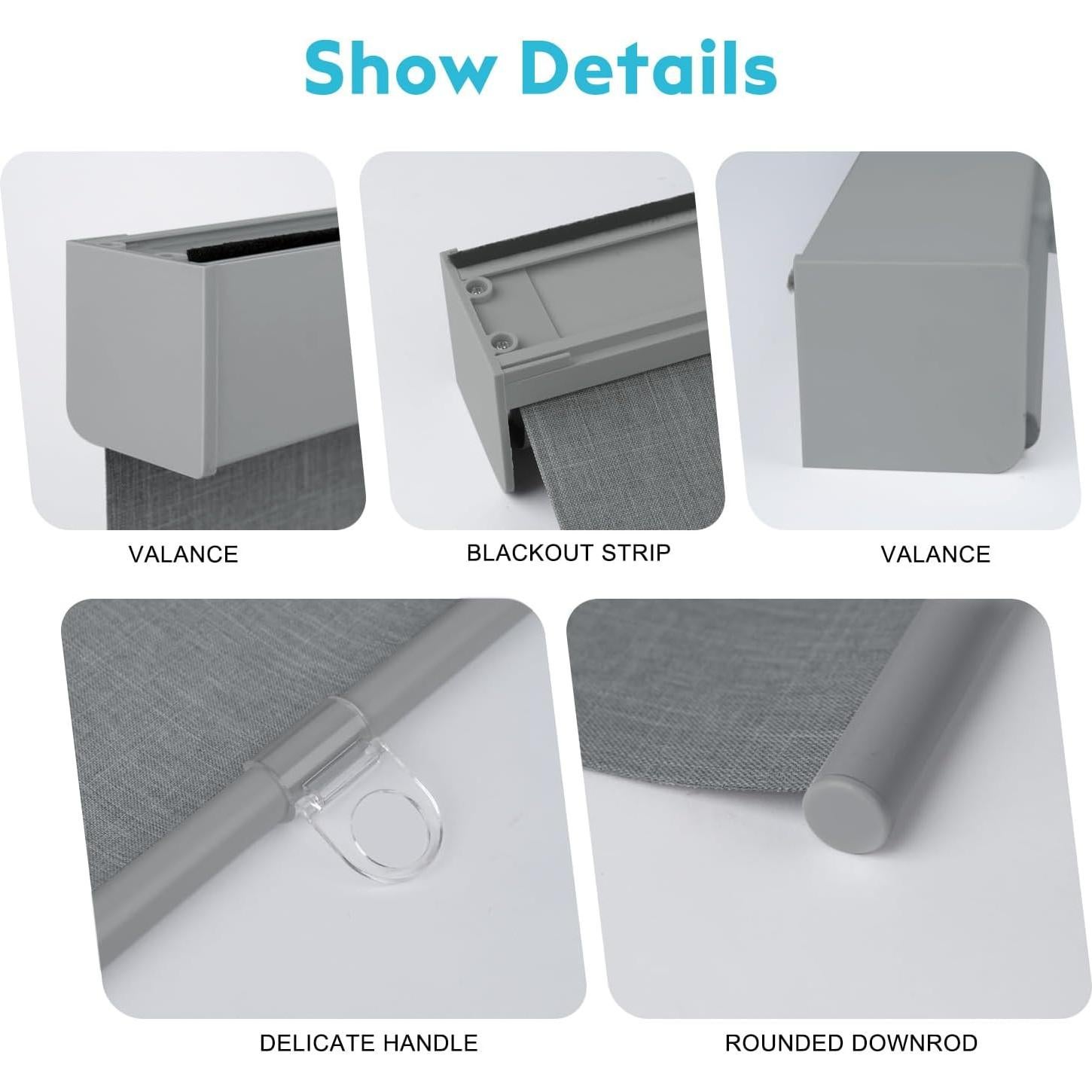 Blackout Roller Shades, Free-Srop Cordless Roller Blinds for Windows, Thermal Insulated Fabric Window Shades UV Protection for Home, Office, Bedroom, Door, Grey, 36" W x 72" H