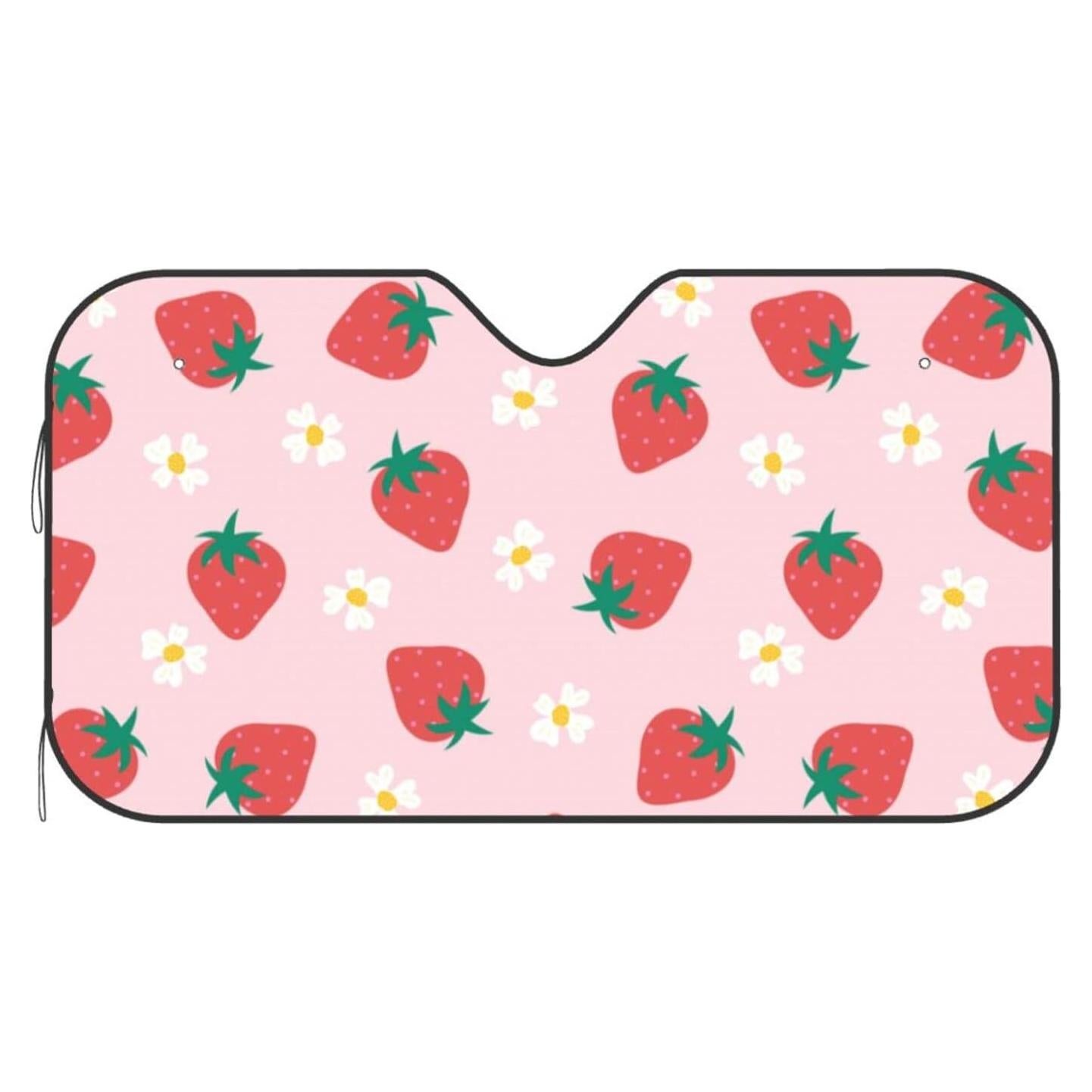 Sombrilla para Parabrisas LUADSN Flores de Fresa 139.7x75.9 cm