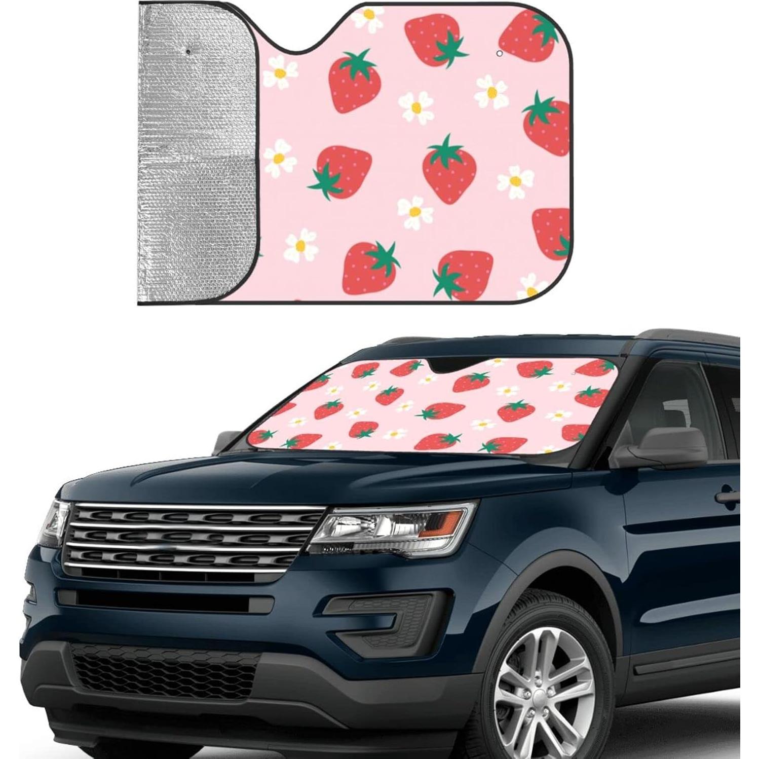 Sombrilla para Parabrisas LUADSN Flores de Fresa 139.7x75.9 cm