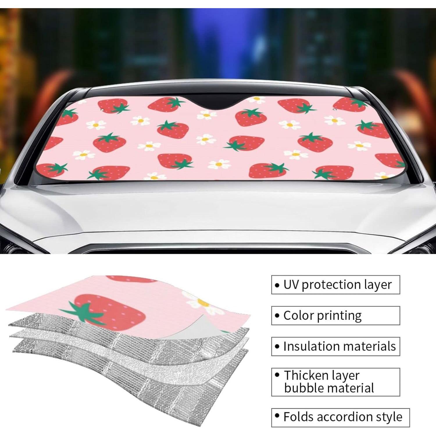 Sombrilla para Parabrisas LUADSN Flores de Fresa 139.7x75.9 cm