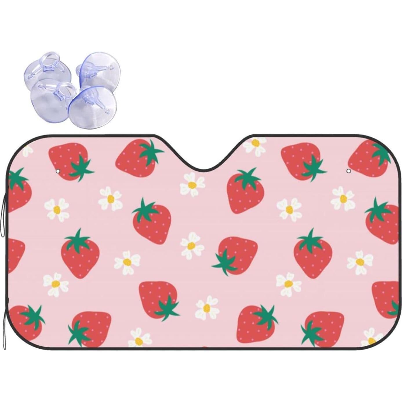 Sombrilla para Parabrisas LUADSN Flores de Fresa 139.7x75.9 cm