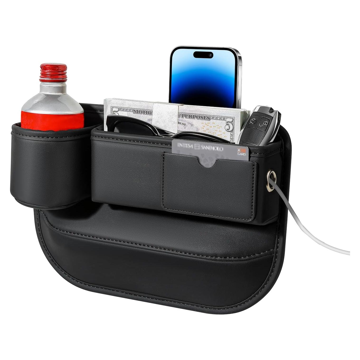 Organizador de Espacio entre Asientos Pcnjozx - Cuero Negro