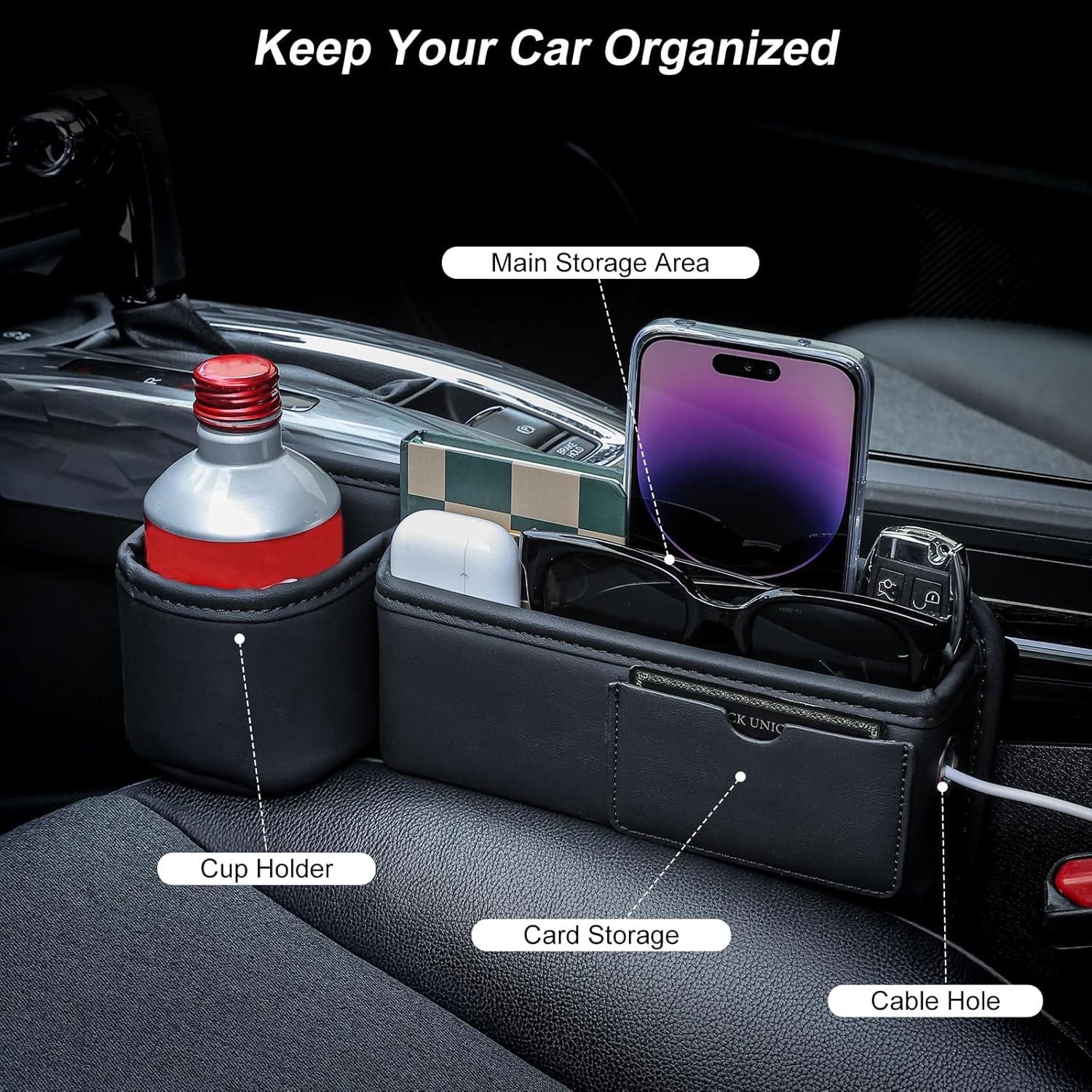 Organizador de Espacio entre Asientos Pcnjozx - Cuero Negro