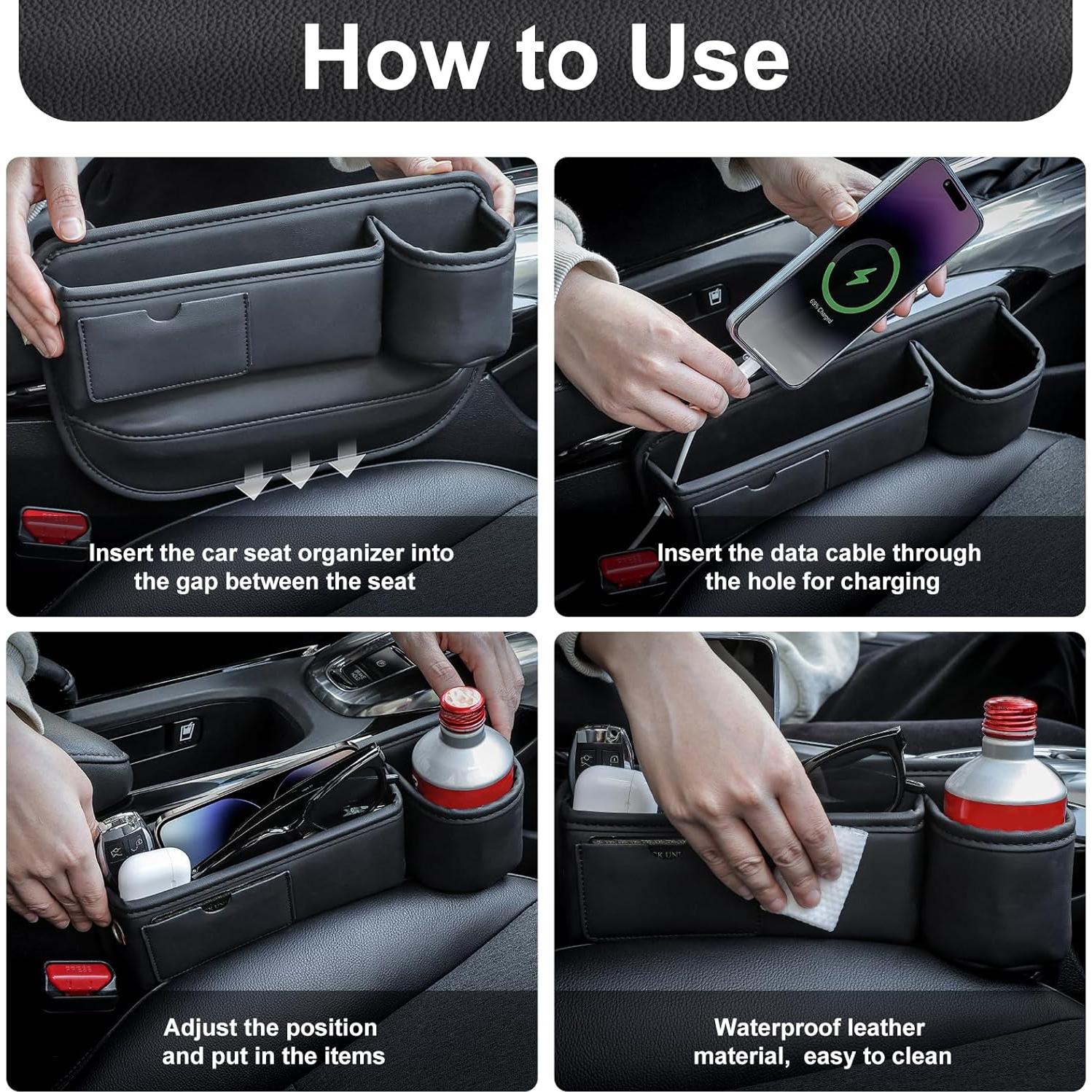 Organizador de Espacio entre Asientos Pcnjozx - Cuero Negro