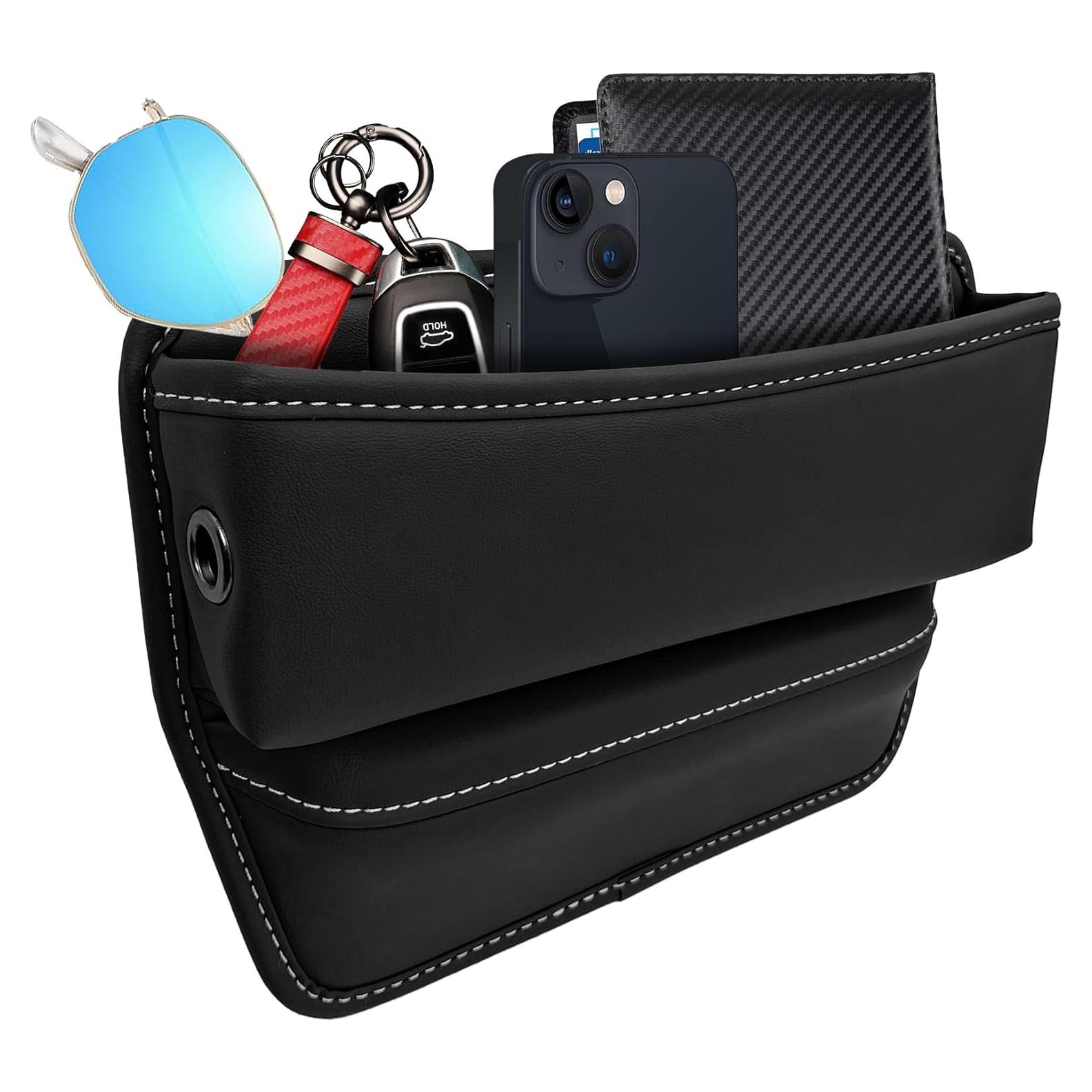 Organizador de Espacio entre Asientos de Coche PACLVIO Cuero Negro