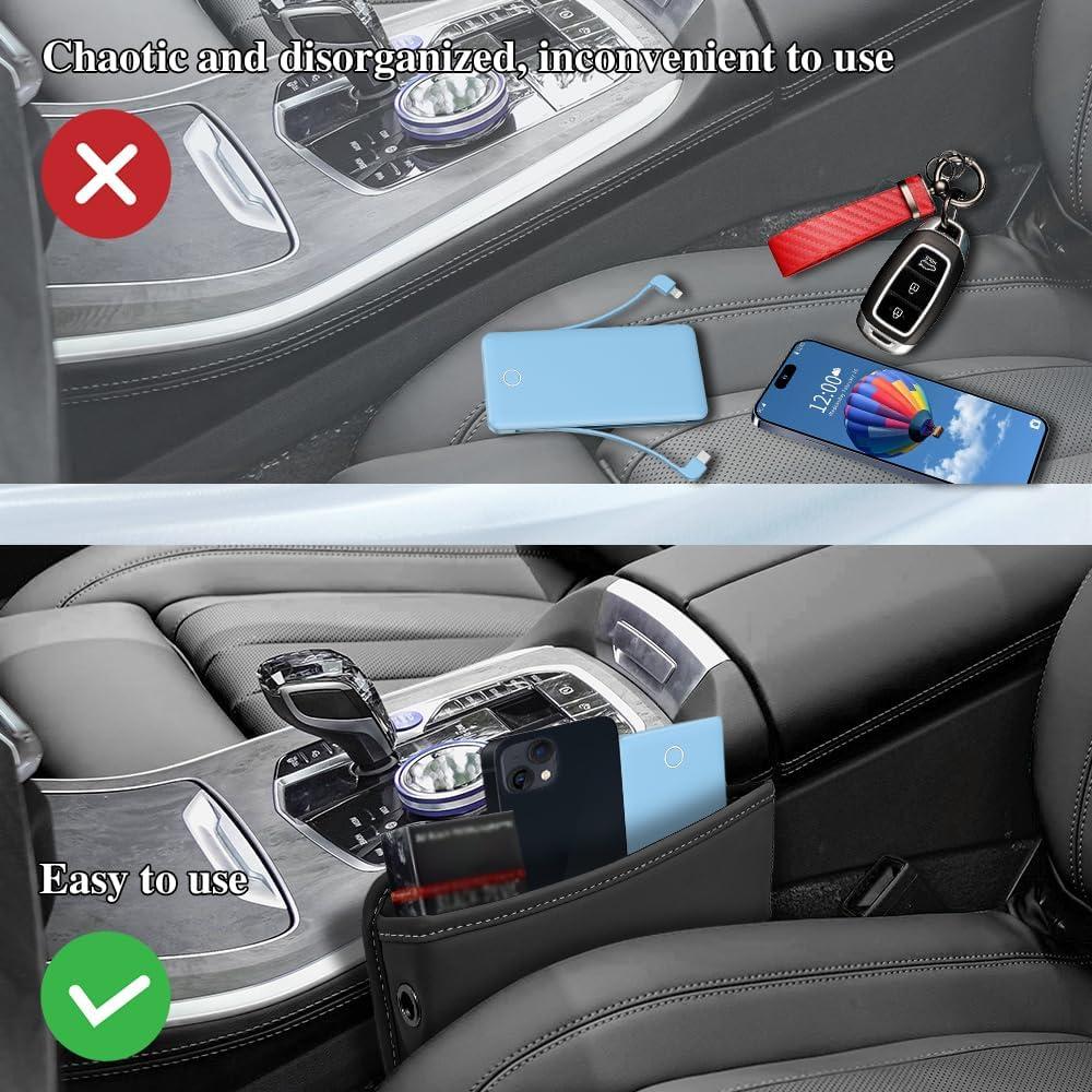 Organizador de Espacio entre Asientos de Coche PACLVIO Cuero Negro