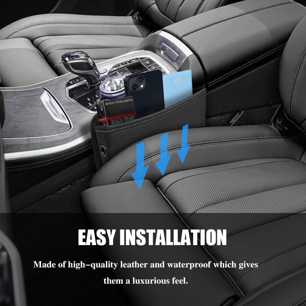 Organizador de Espacio entre Asientos de Coche PACLVIO Cuero Negro