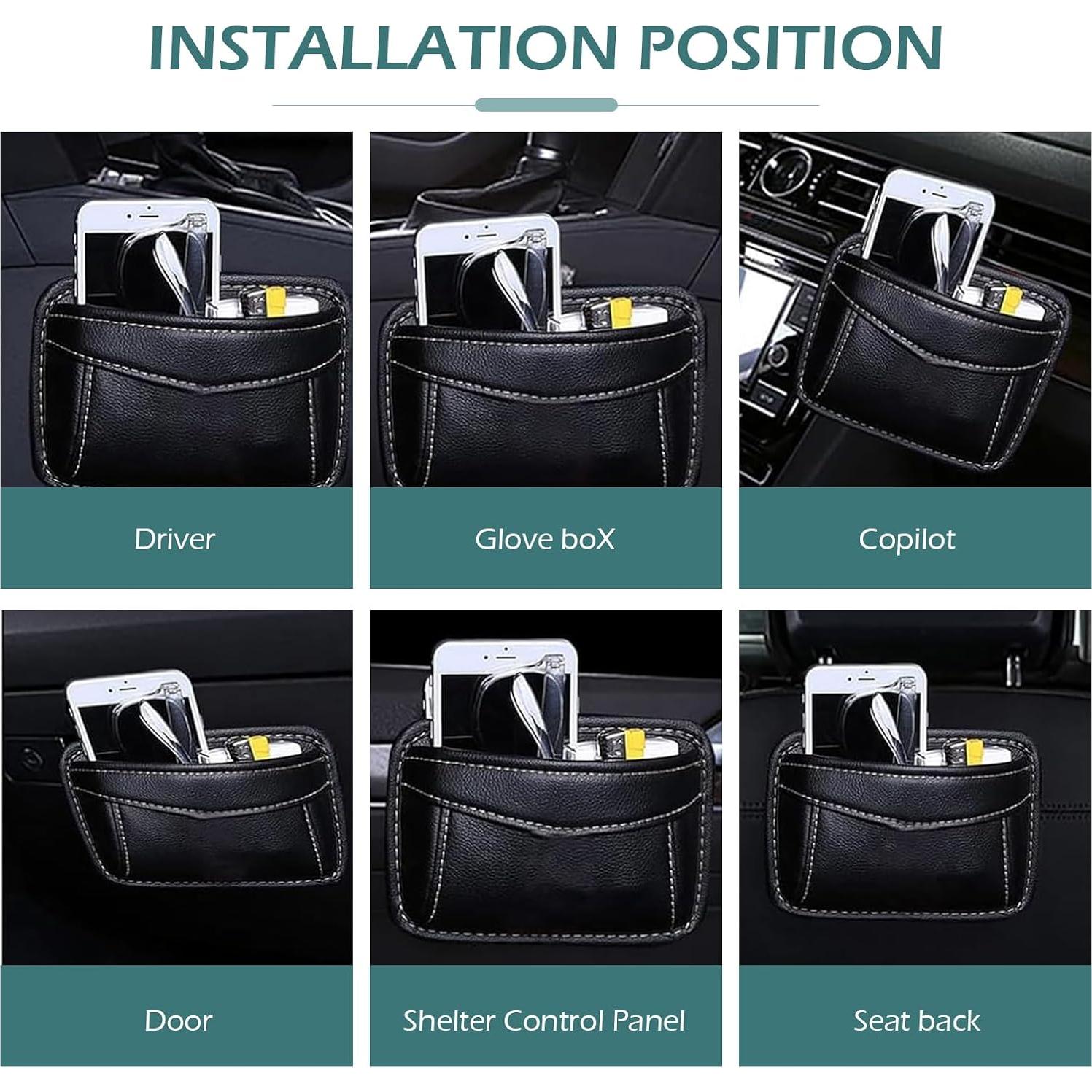 Organizador de bolsillo lateral para coche Bawkars - Cuero PU Negro