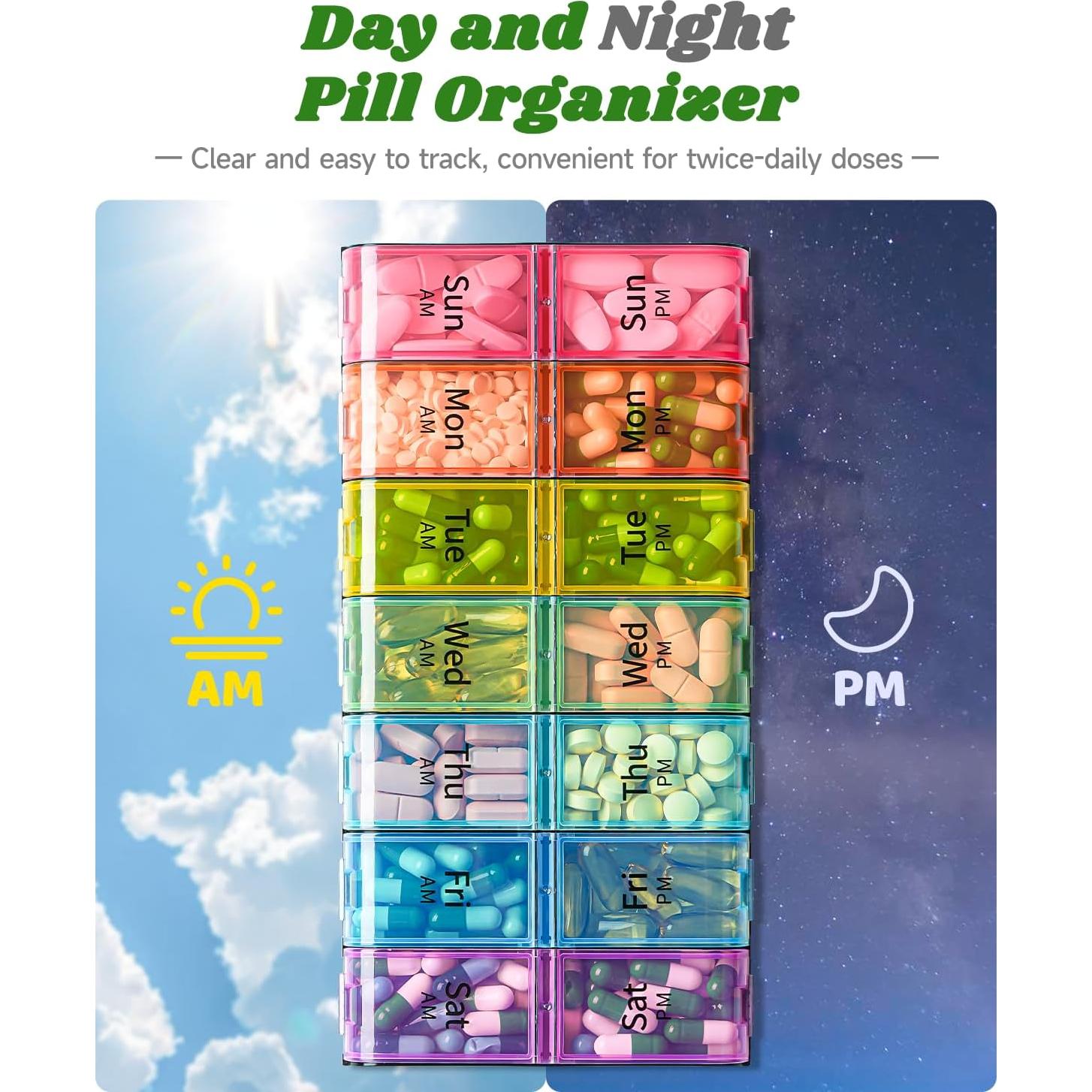 Organizador de Pastillas Extra Grande Colorwing AM PM 7 Días