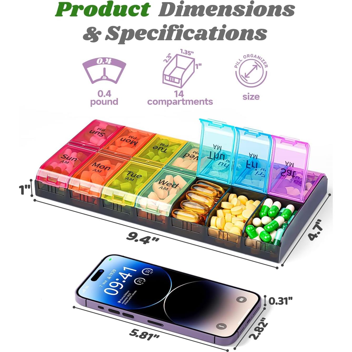 Organizador de Pastillas Extra Grande Colorwing AM PM 7 Días