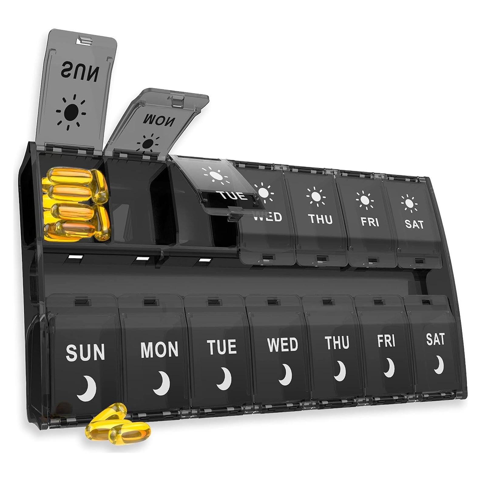 Organizador de Pastillas Semanal YAKLIM 14 Compartimentos Negro