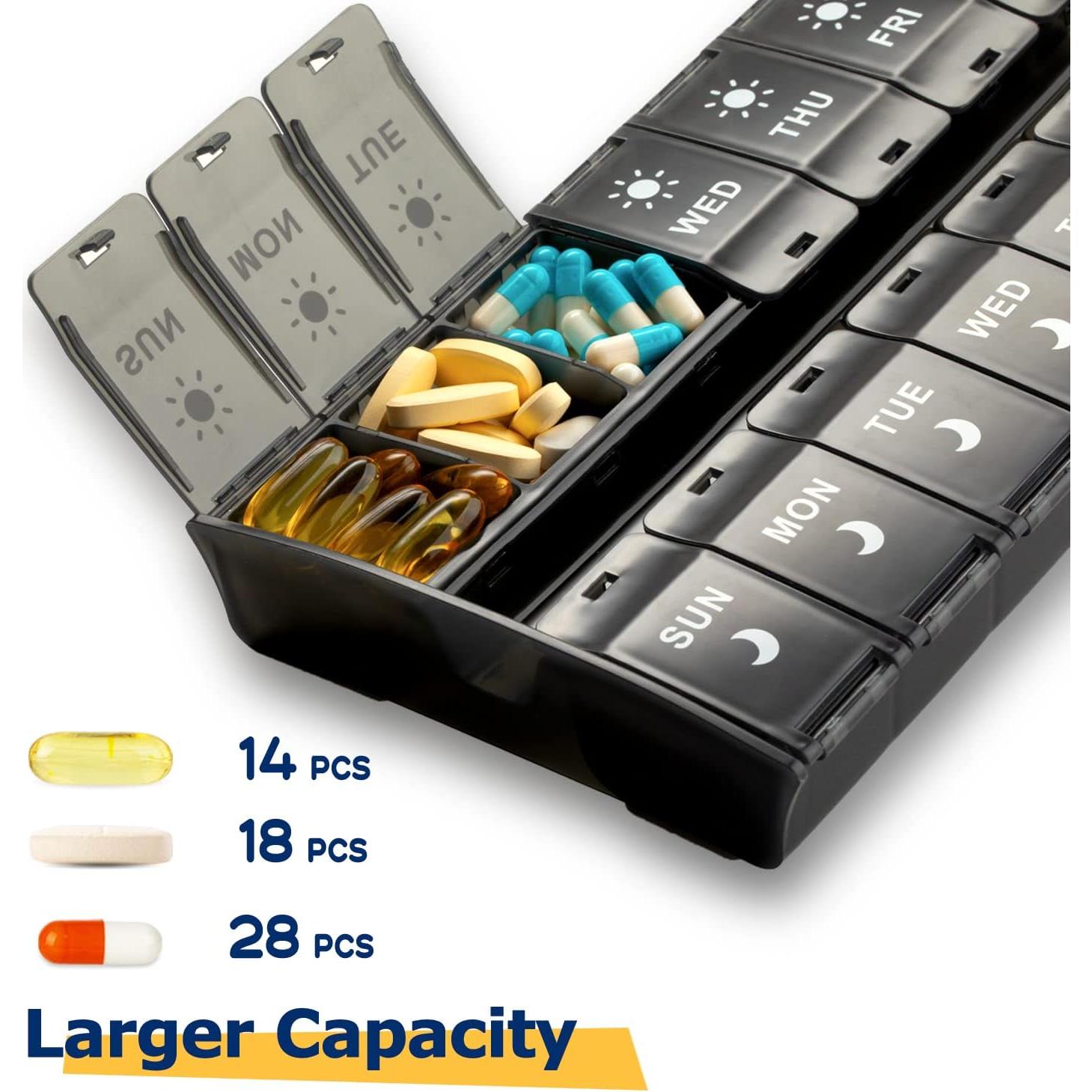 Organizador de Pastillas Semanal YAKLIM 14 Compartimentos Negro