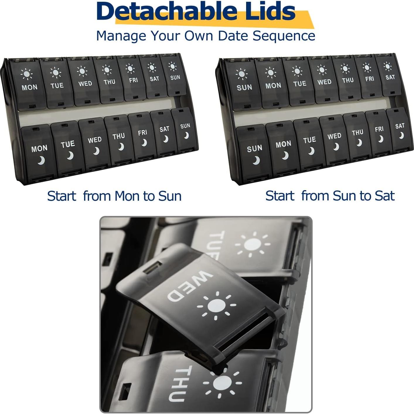 Organizador de Pastillas Semanal YAKLIM 14 Compartimentos Negro