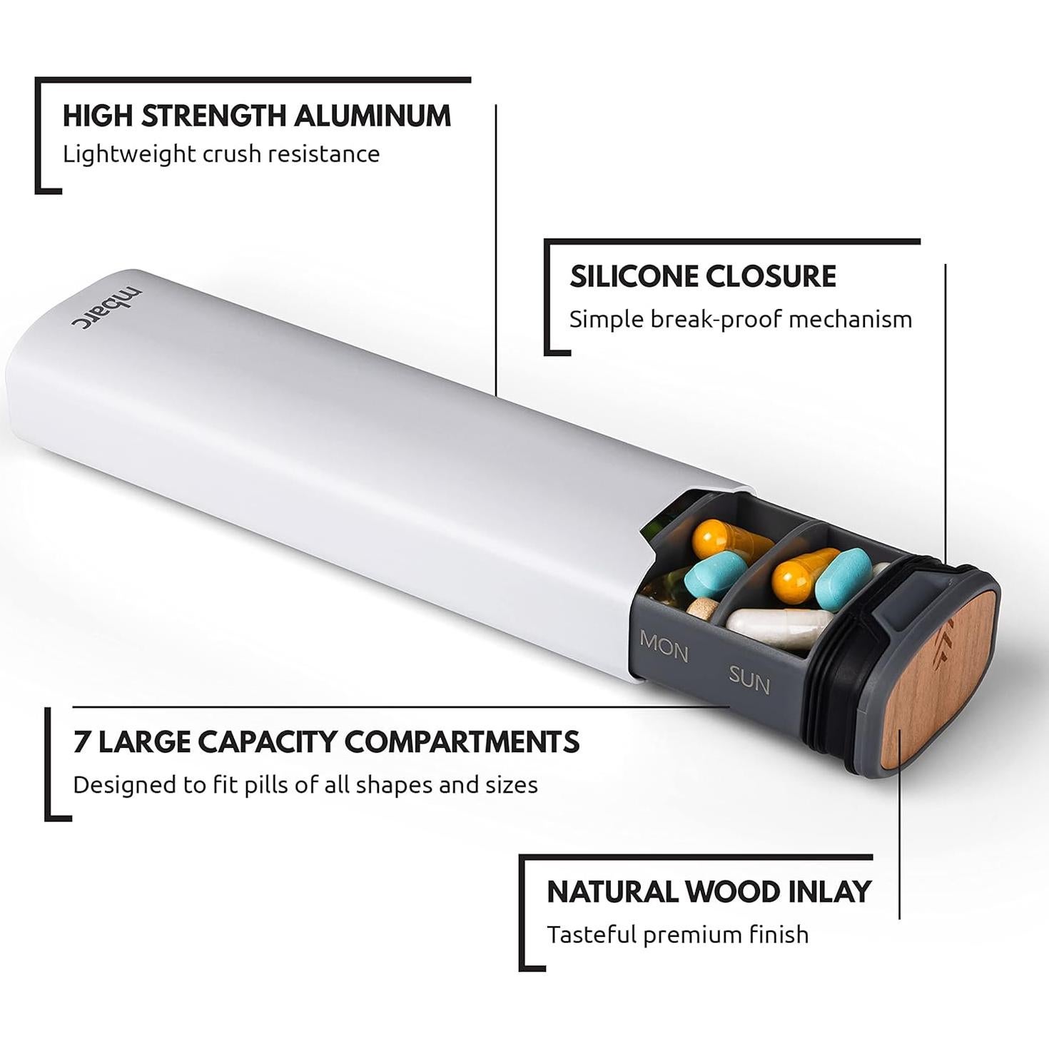 Organizador de Pastillas Semanal mbarc - Caja Premium Aluminio y Madera