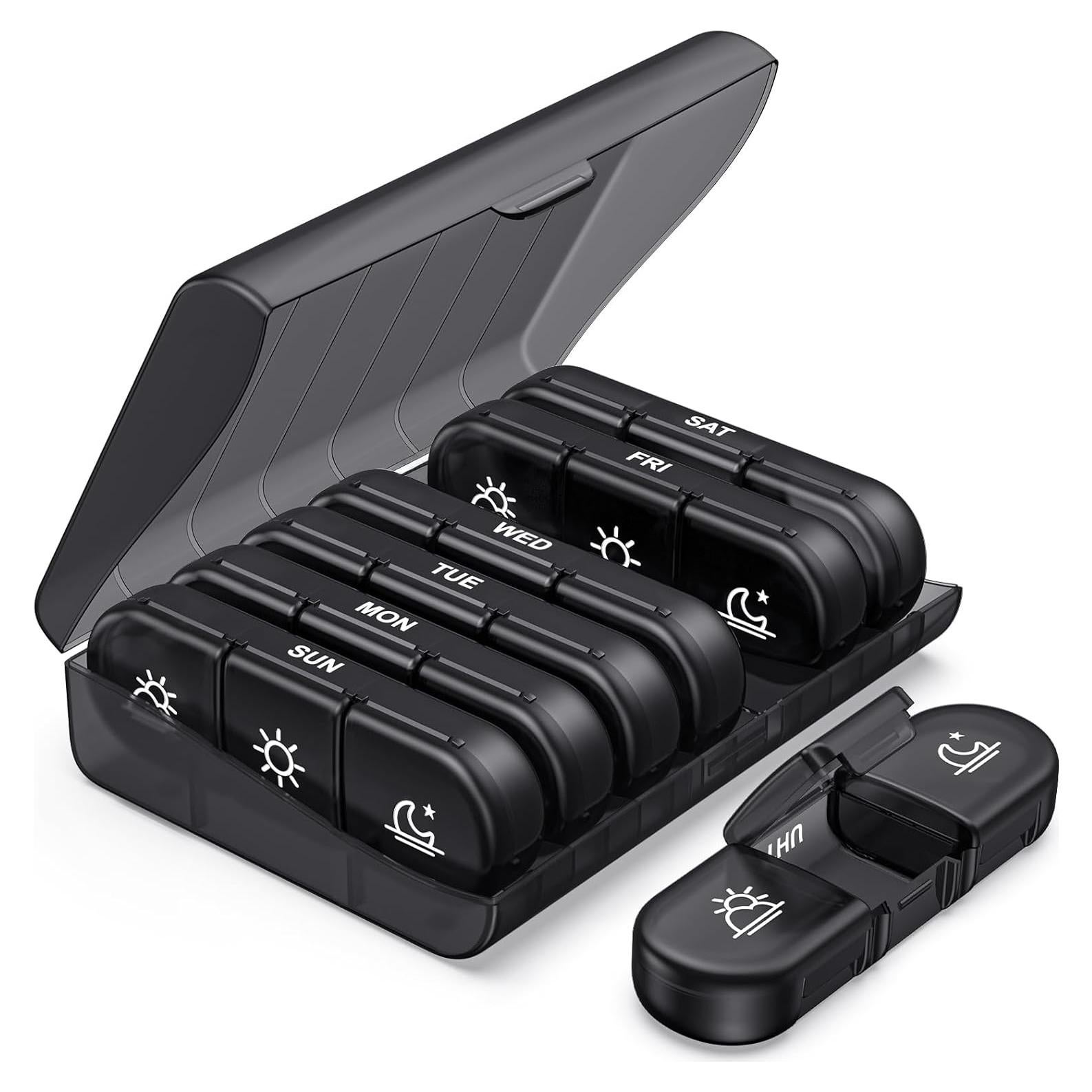 Organizador de Pastillas Semanal PULIV 3 Veces al Día Negro