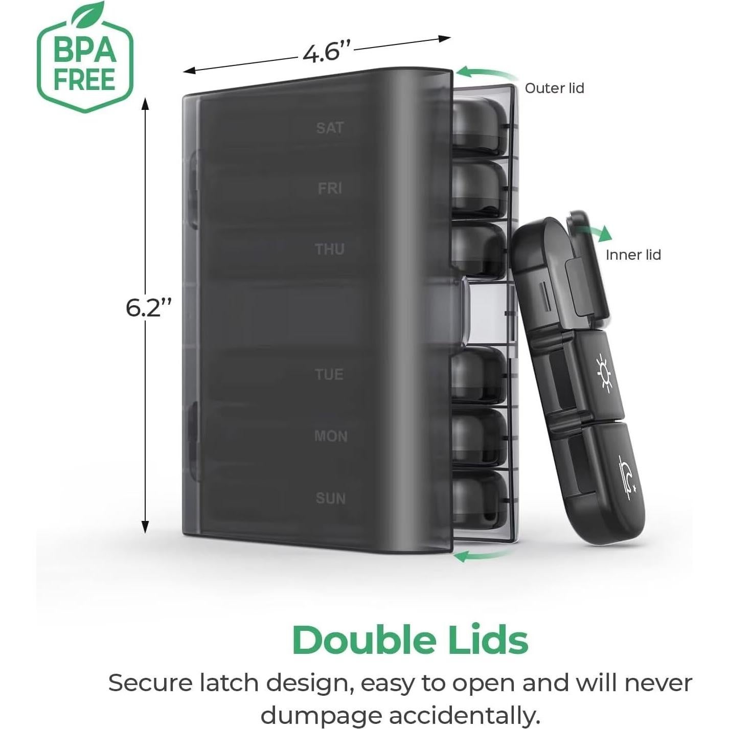 Organizador de Pastillas Semanal PULIV 3 Veces al Día Negro