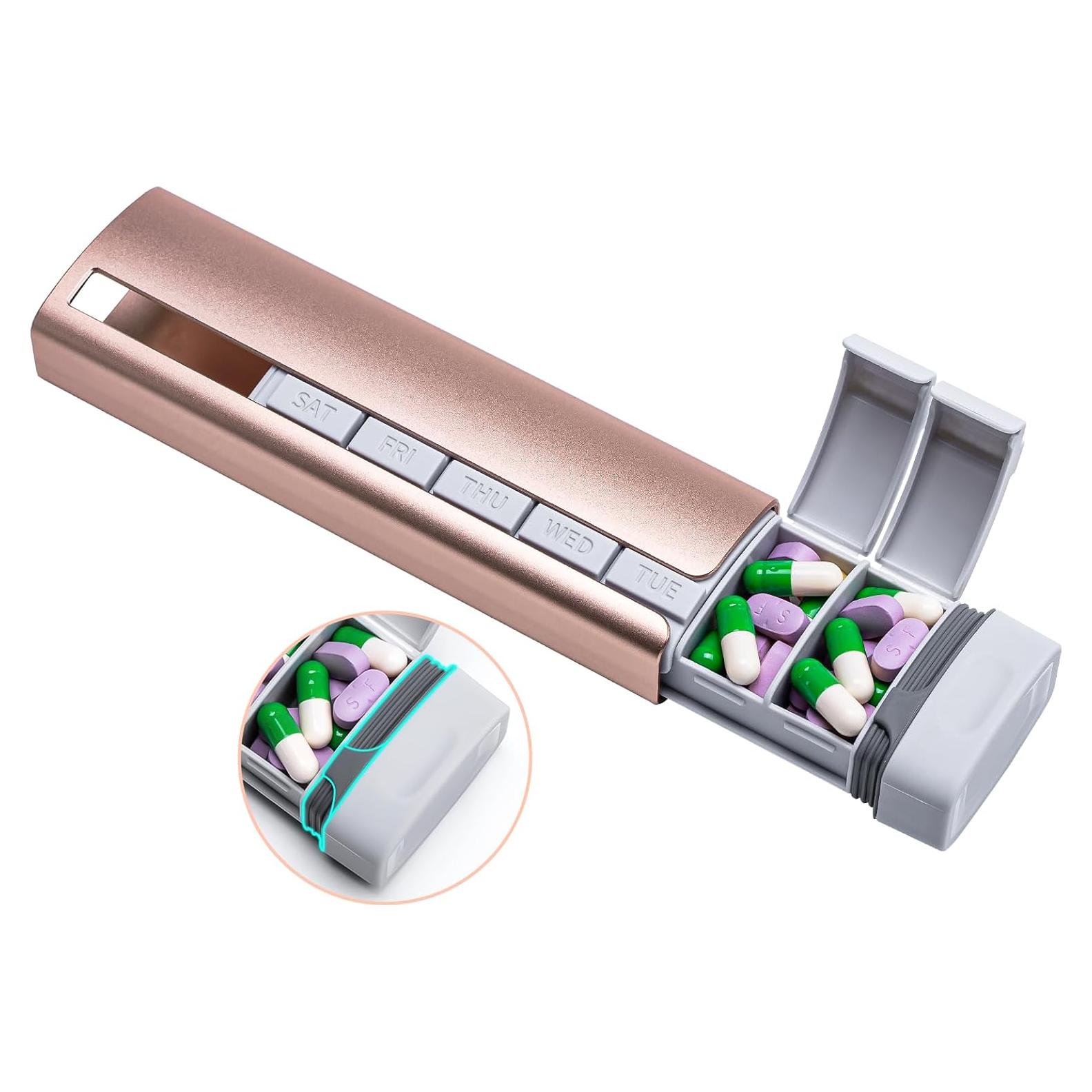 Organizador de Pastillas Semanal Daviky Aluminio Rosa 7 Días