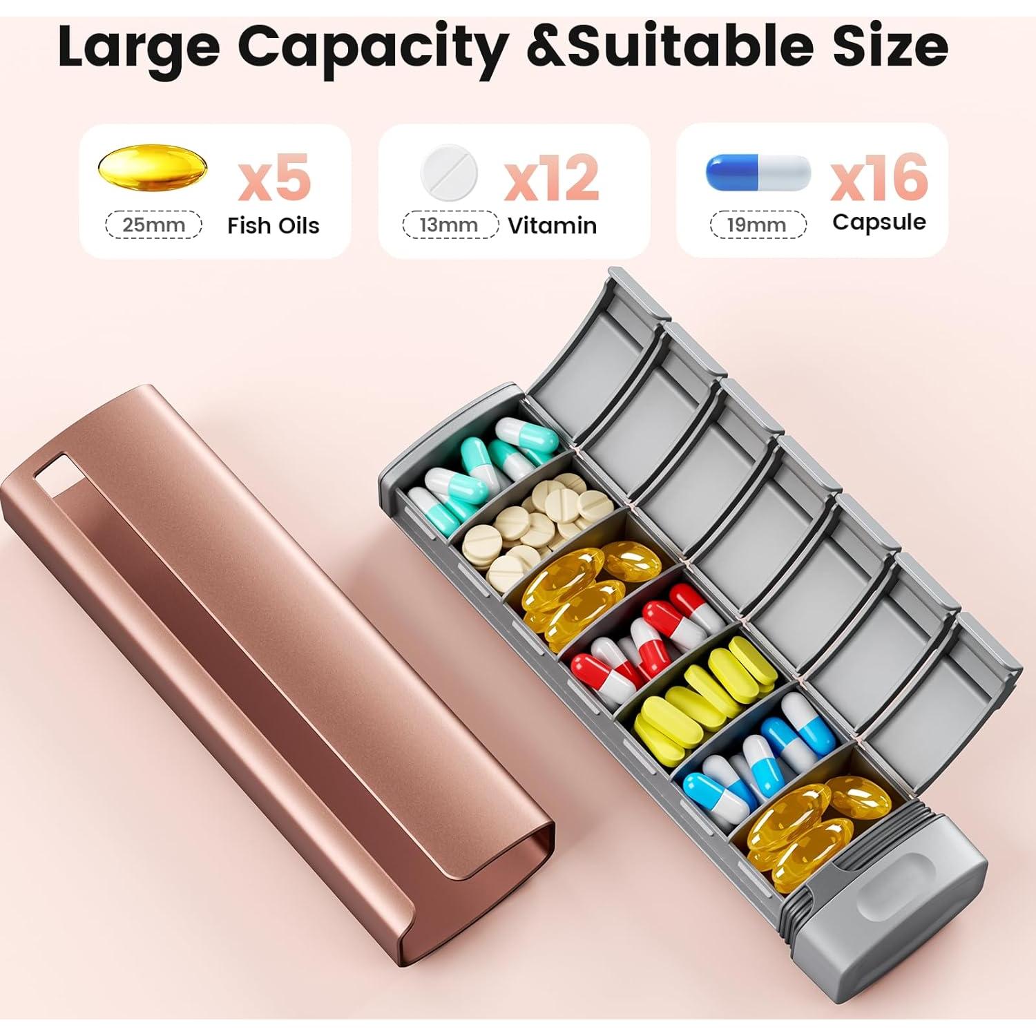 Organizador de Pastillas Semanal Daviky Aluminio Rosa 7 Días