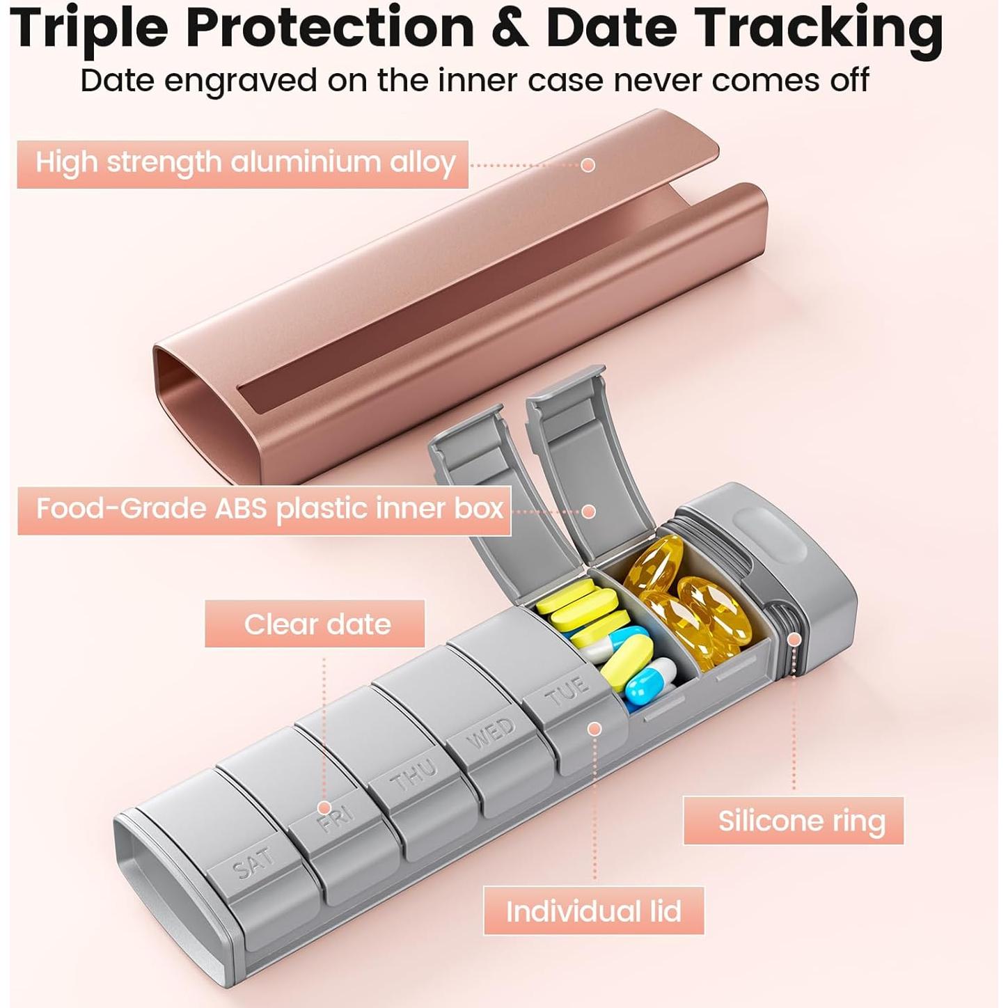 Organizador de Pastillas Semanal Daviky Aluminio Rosa 7 Días