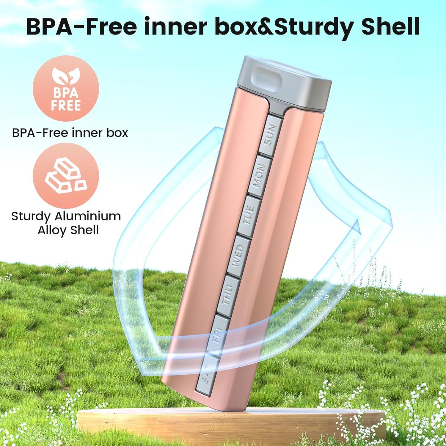 Organizador de Pastillas Semanal Daviky Aluminio Rosa 7 Días