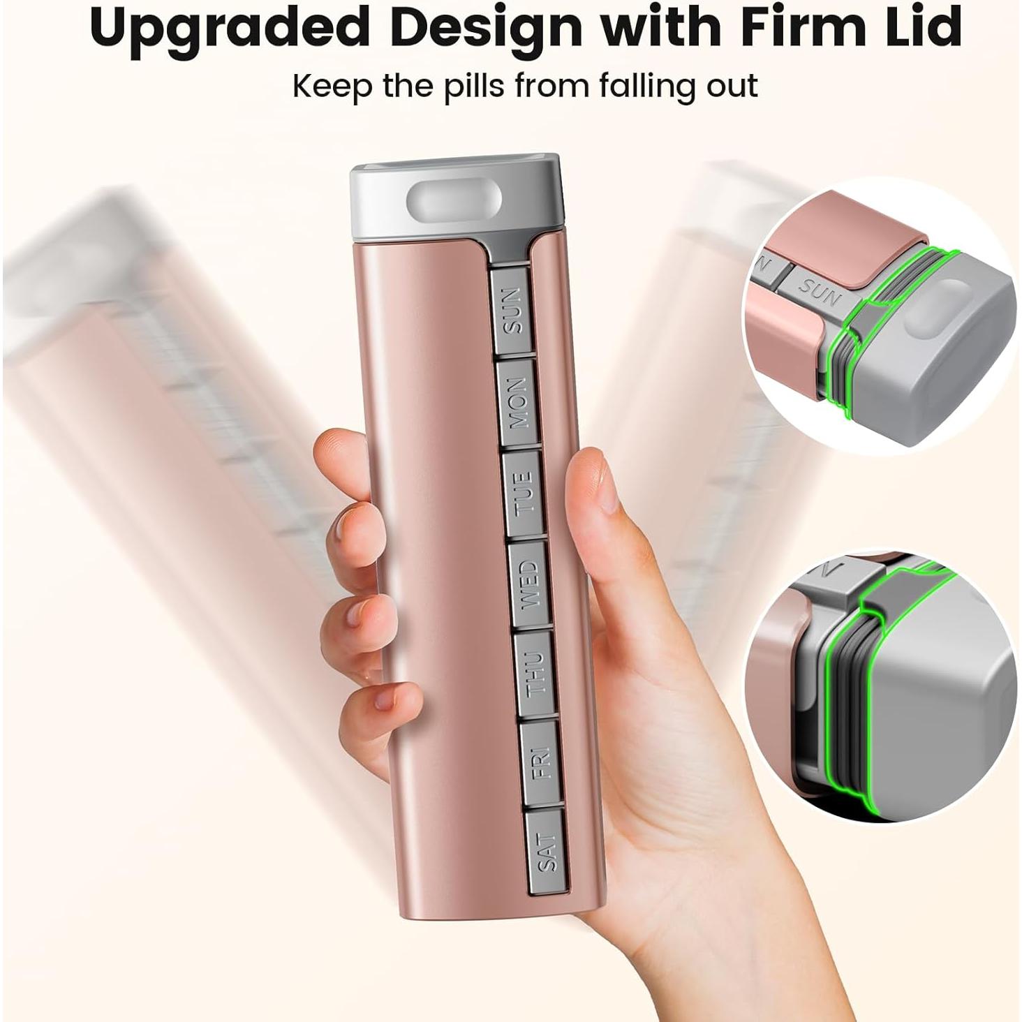 Organizador de Pastillas Semanal Daviky Aluminio Rosa 7 Días