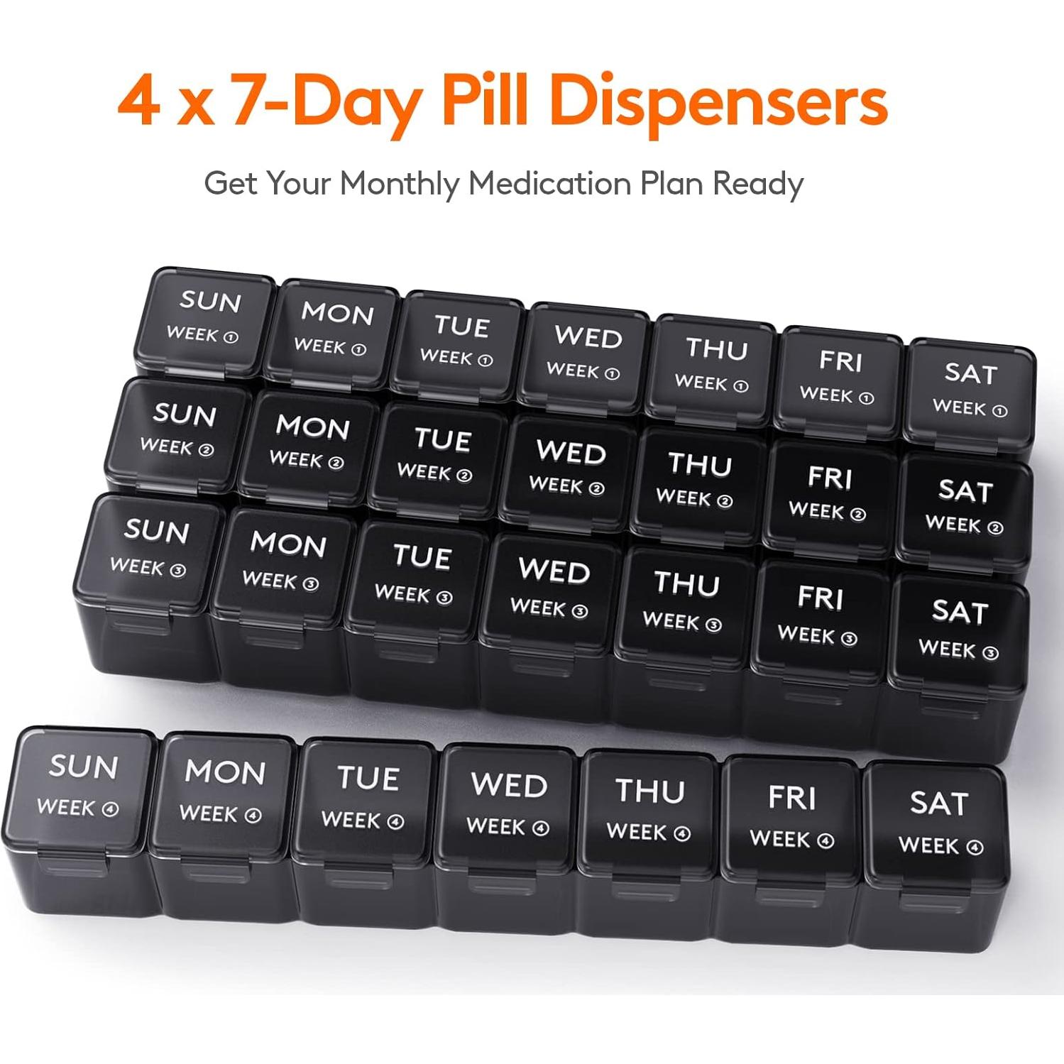 Organizador de Pastillas Mensual Lifewit 28 Compartimentos Negro